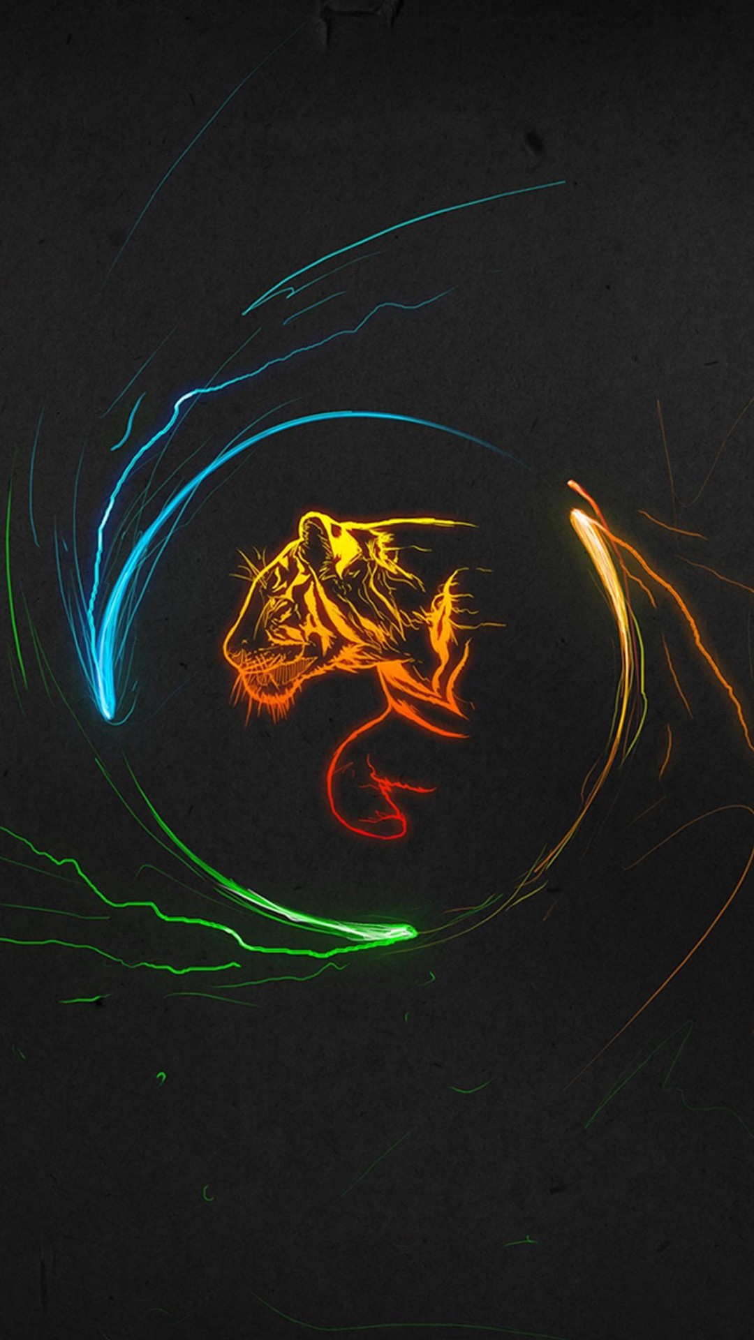 Tigre, Neon, Sfondo nero, schermata di blocco Android