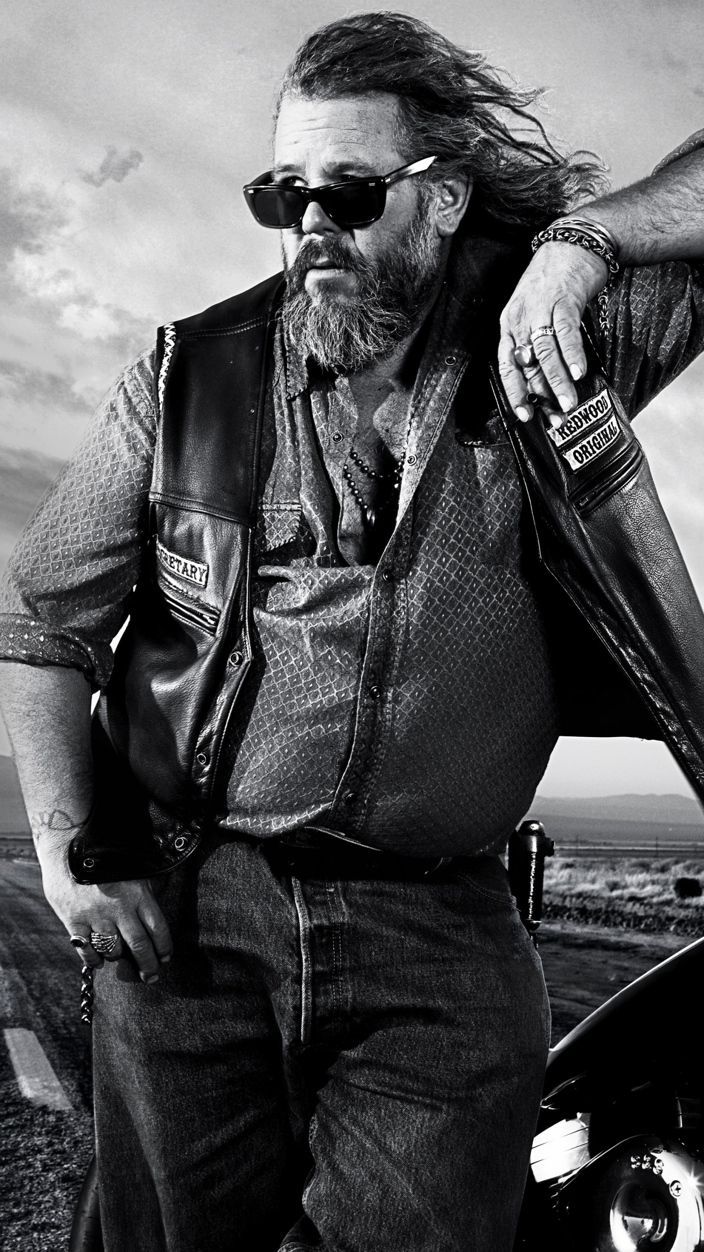 Ryan Hurst, Opie Winston, Sons of Anarchy, Bianco e nero, QHD+, sfondo verticale per cellulare