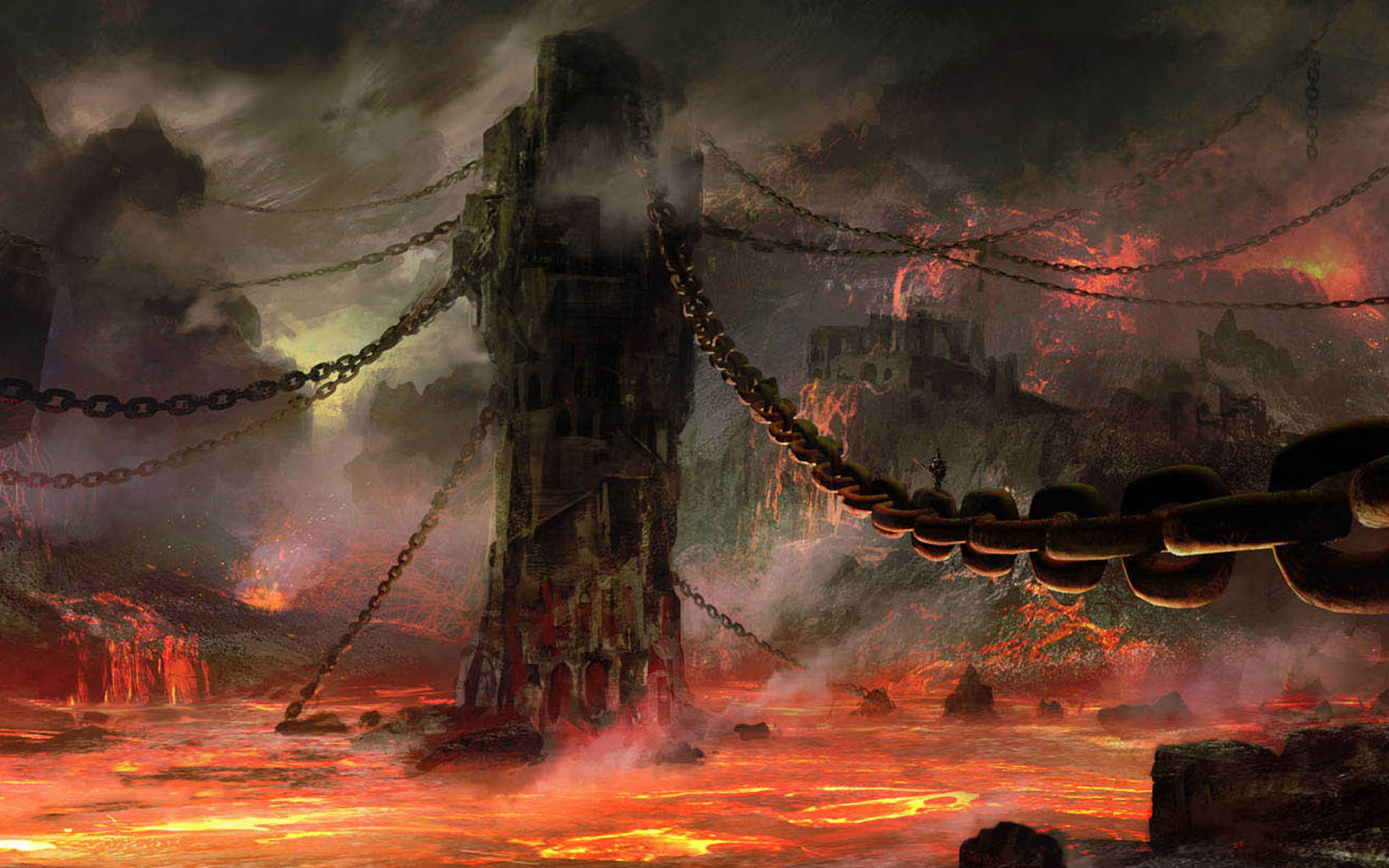 Dark Souls II, Torre, Catene, Lava, Concept art, 1920x1200, sfondo MacBook Pro