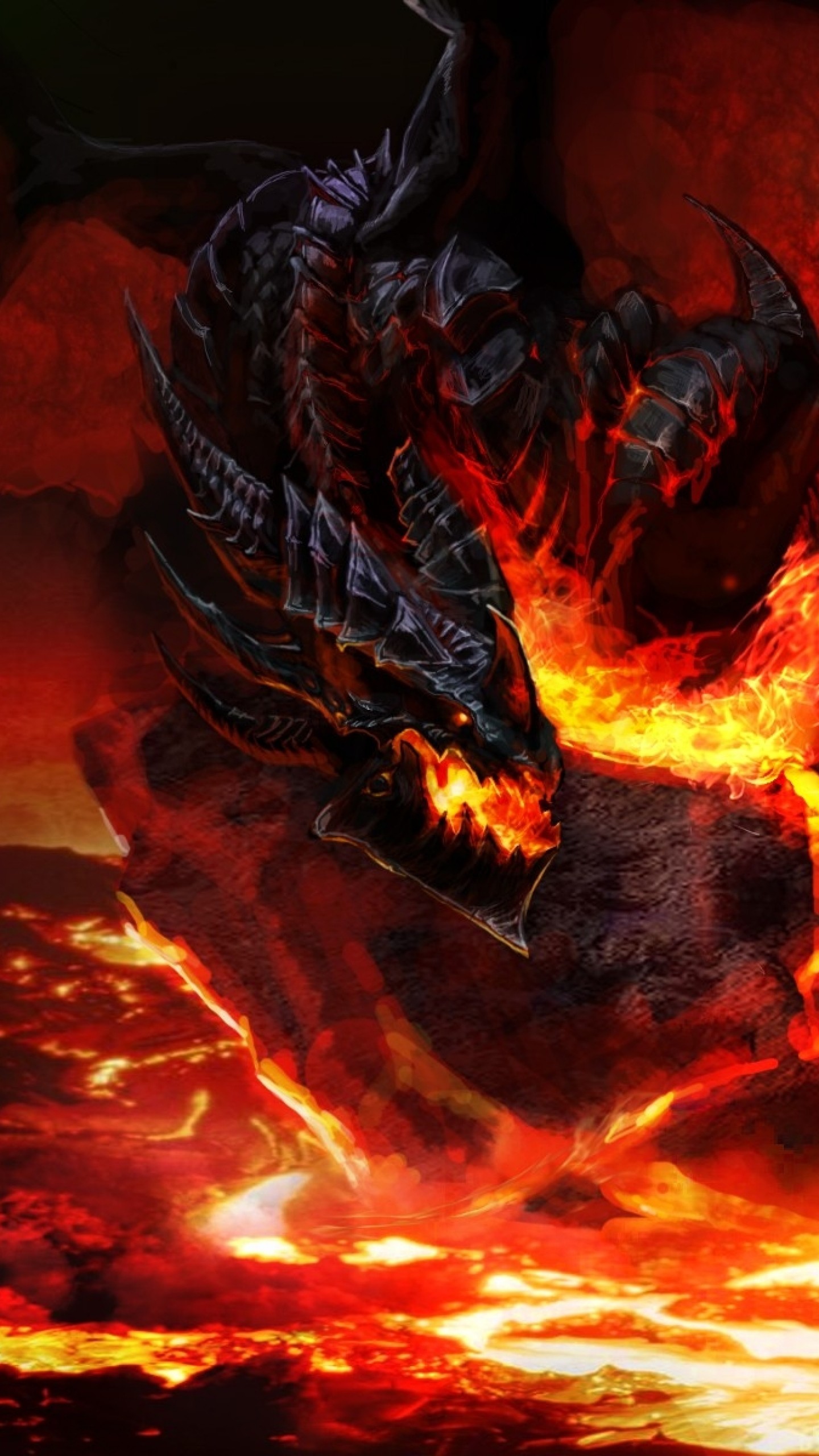 Deathwing, World of Warcraft: Cataclysm, Drago, Lava, sfondo per iPhone e Android