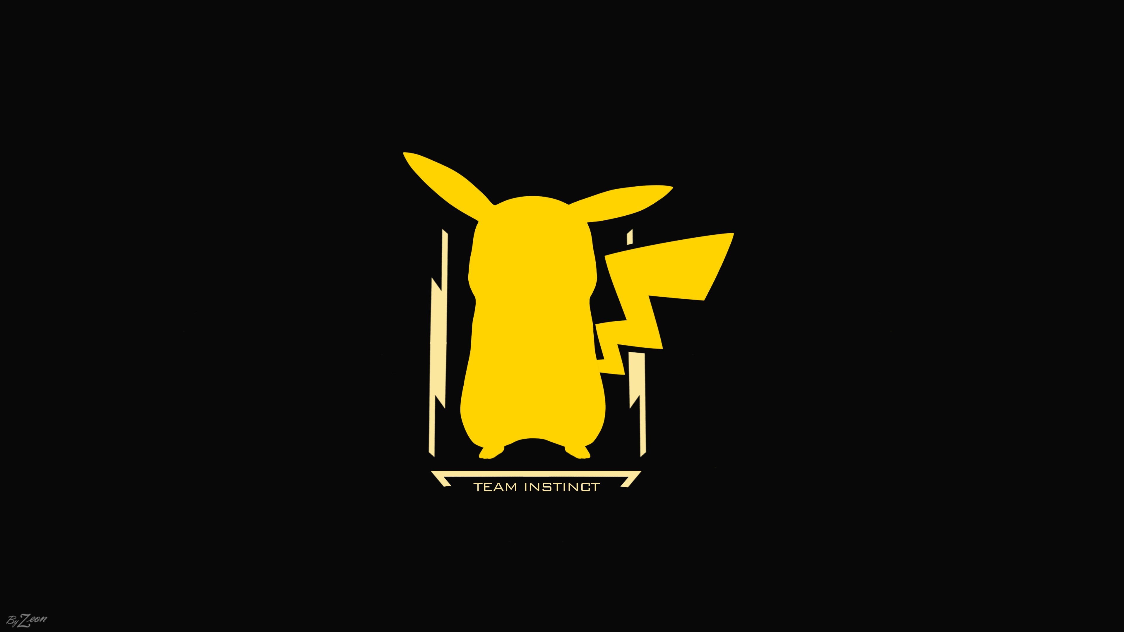 Pikachu, Pokémon GO, Team Istinto, Silhouette, Sfondo nero, 4K, wallpaper per portatile