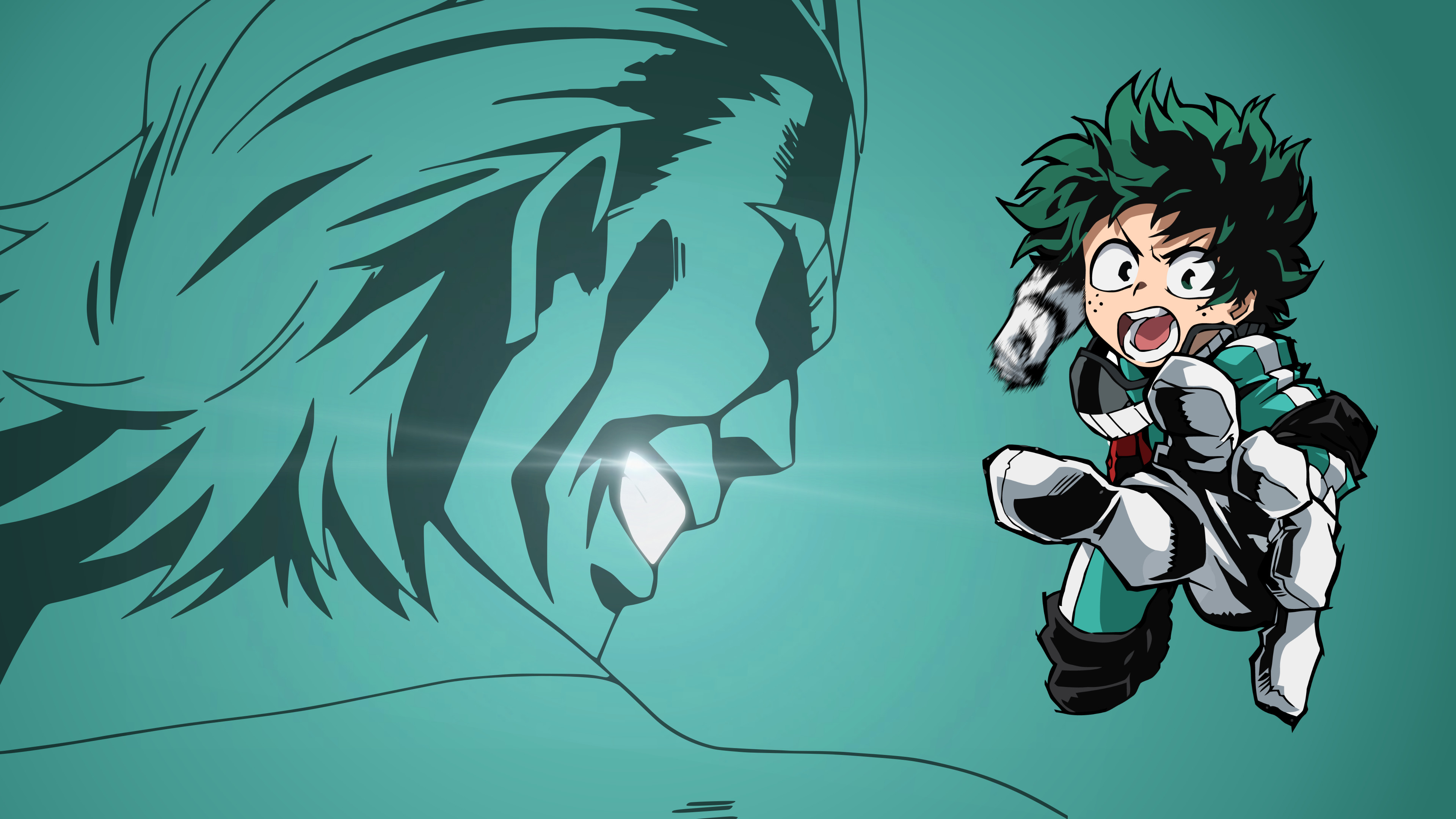Izuku Midoriya, All Might, My Hero Academia, Verde acqua, Silhouette, sfondo desktop 2160p