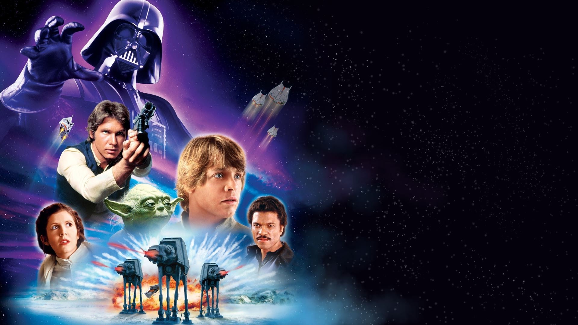 Star Wars: L'Impero colpisce ancora, Darth Vader, Han Solo, Luke Skywalker, Lando Calrissian, AT-AT, wallpaper Full HD