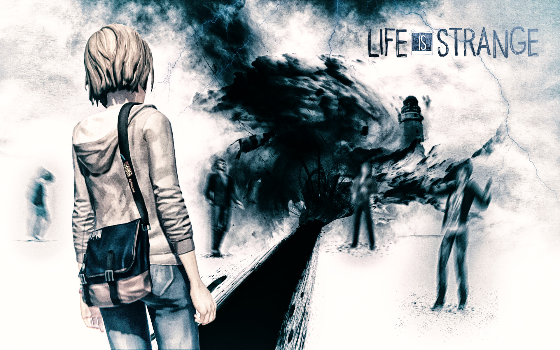 Max Caulfield, Life is Strange, Logo, Tornado, Bianco e nero, Full HD, wallpaper desktop