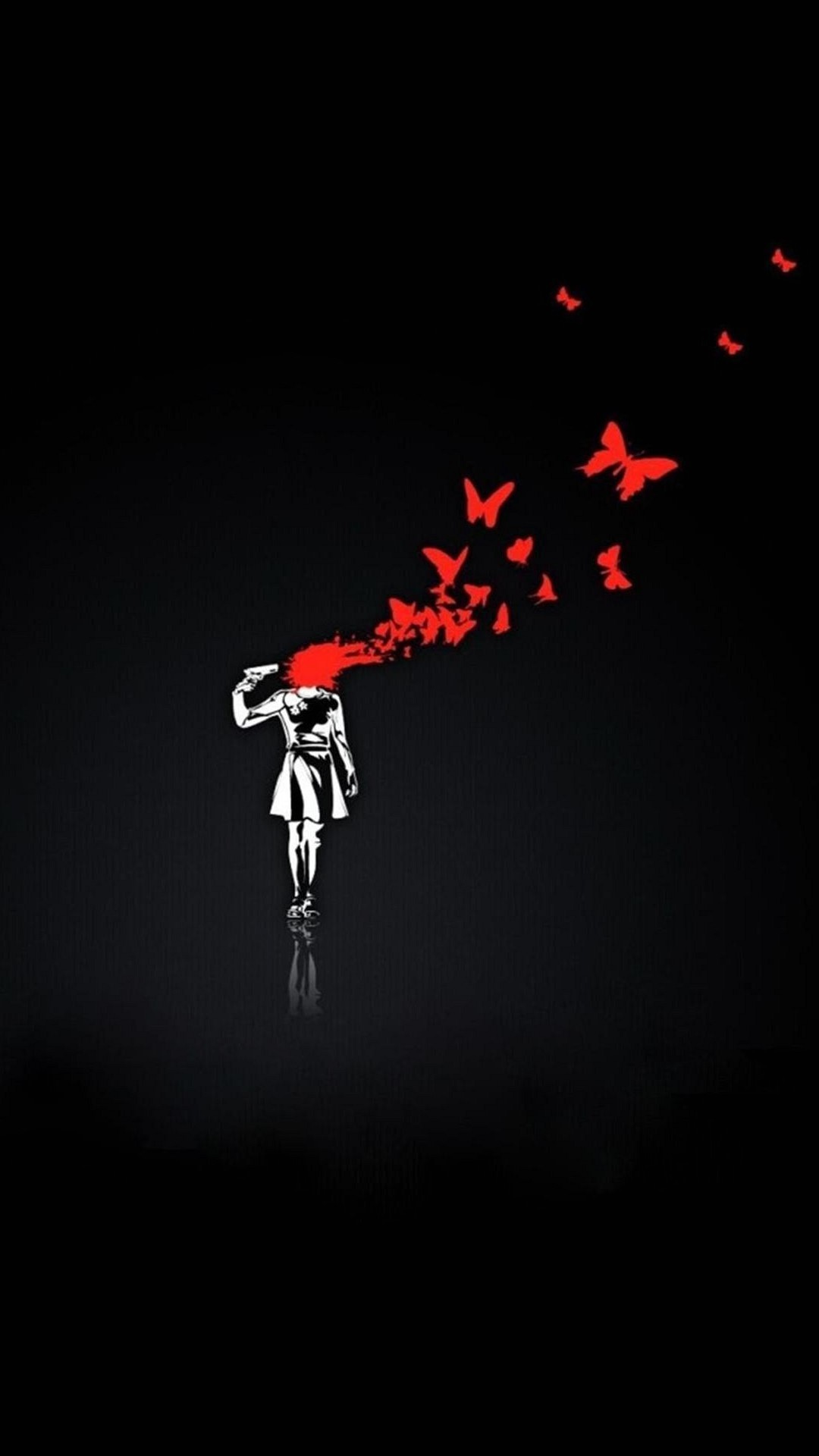 Farfalle rosse, Figura, Sfondo nero, Arte digitale, 1080x1920, schermata di blocco iPhone