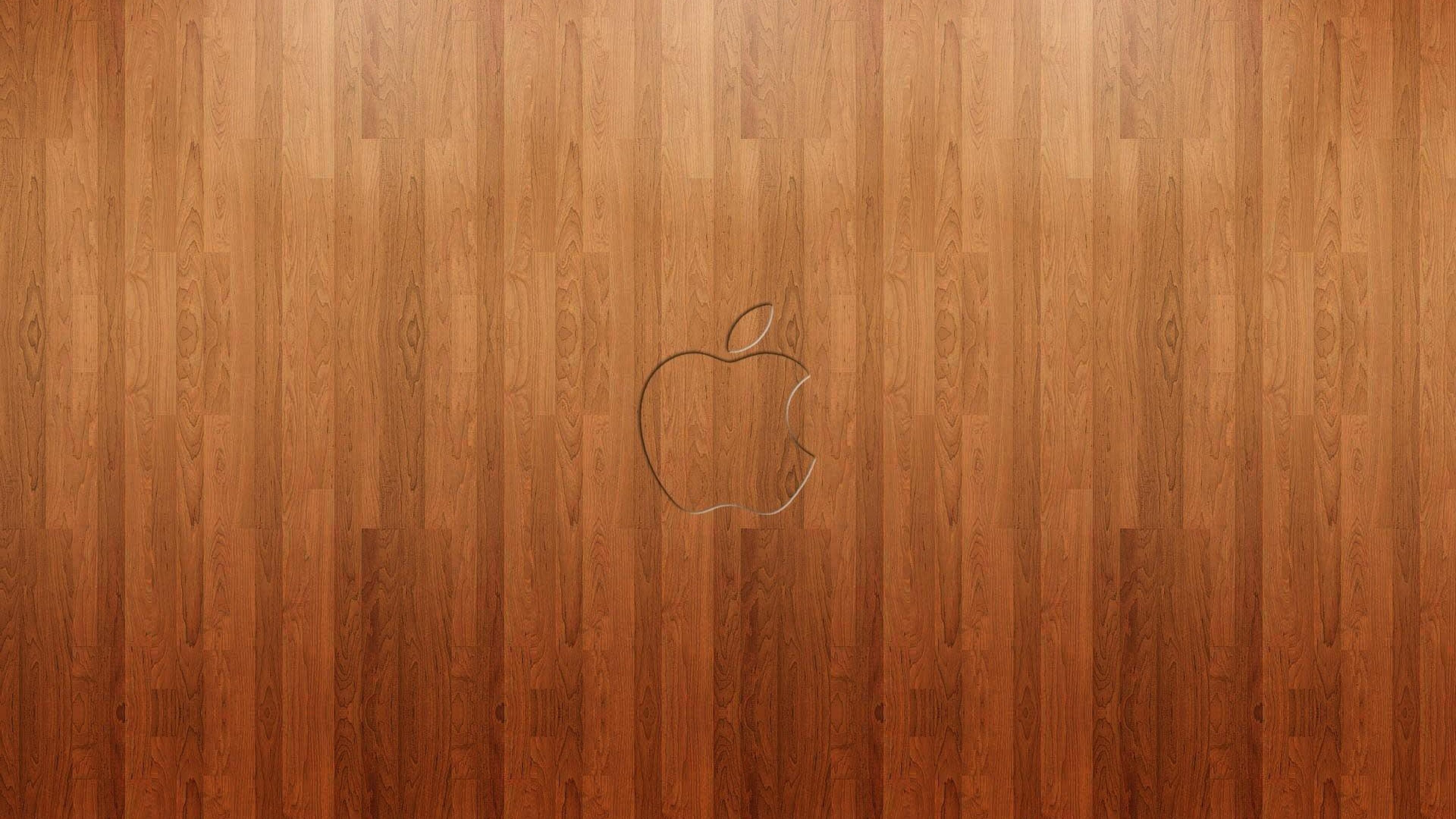 Logo Apple, Apple, Legno, 3840x2160, sfondo per PC