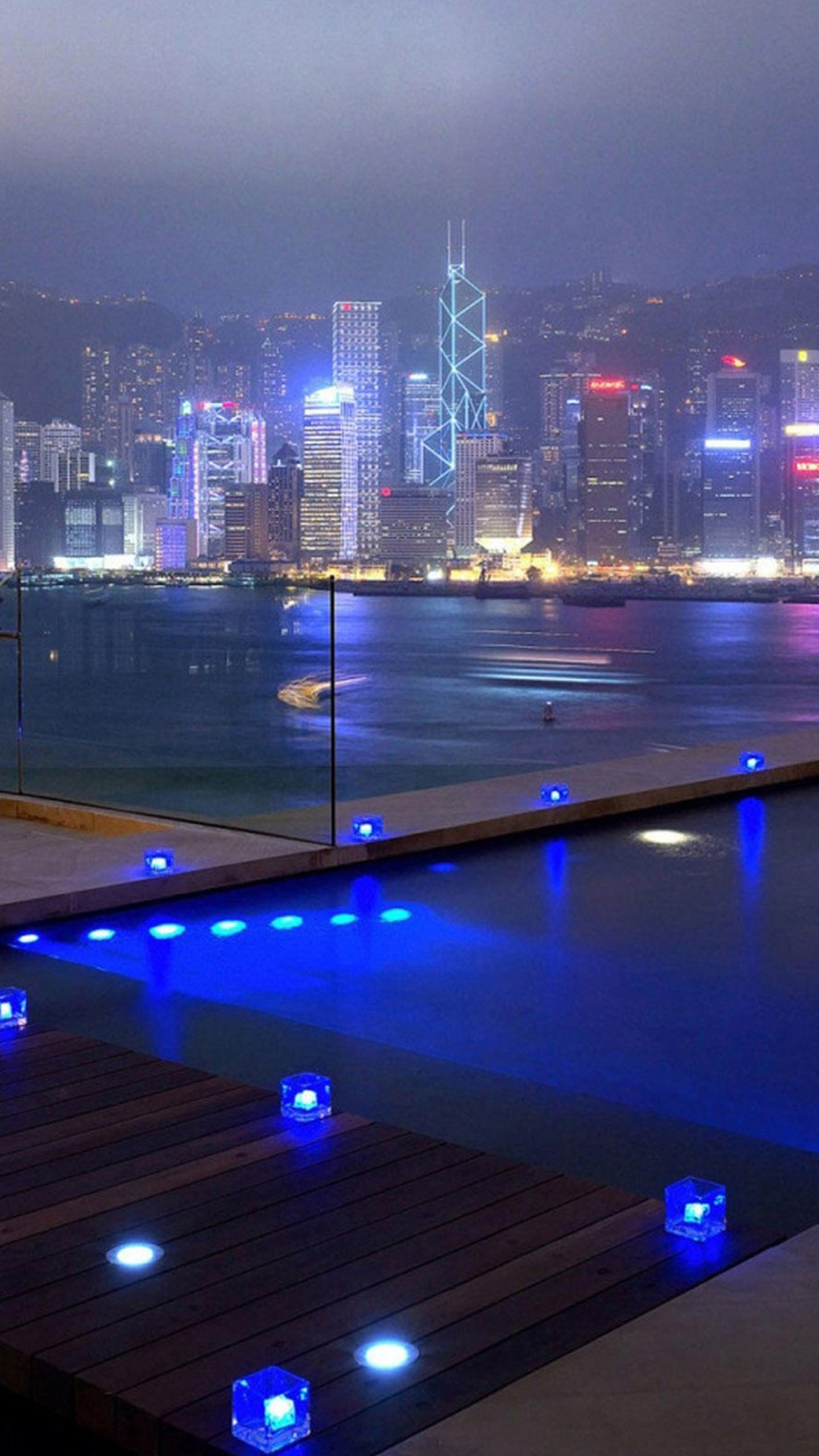Hong Kong, Victoria Harbour, Skyline, Notte, sfondo per Galaxy S6