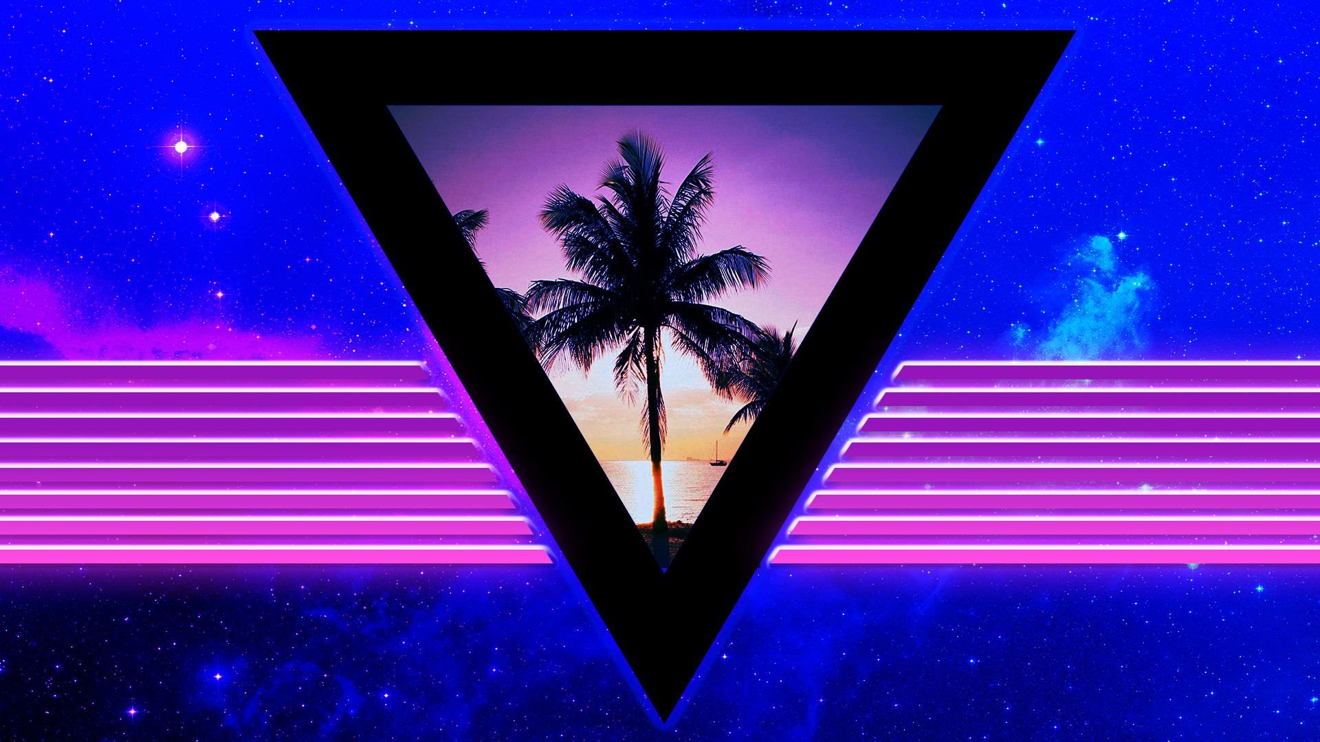 Retrowave, Palma, Triangolo, Neon, Viola, Full HD, sfondo Windows 11