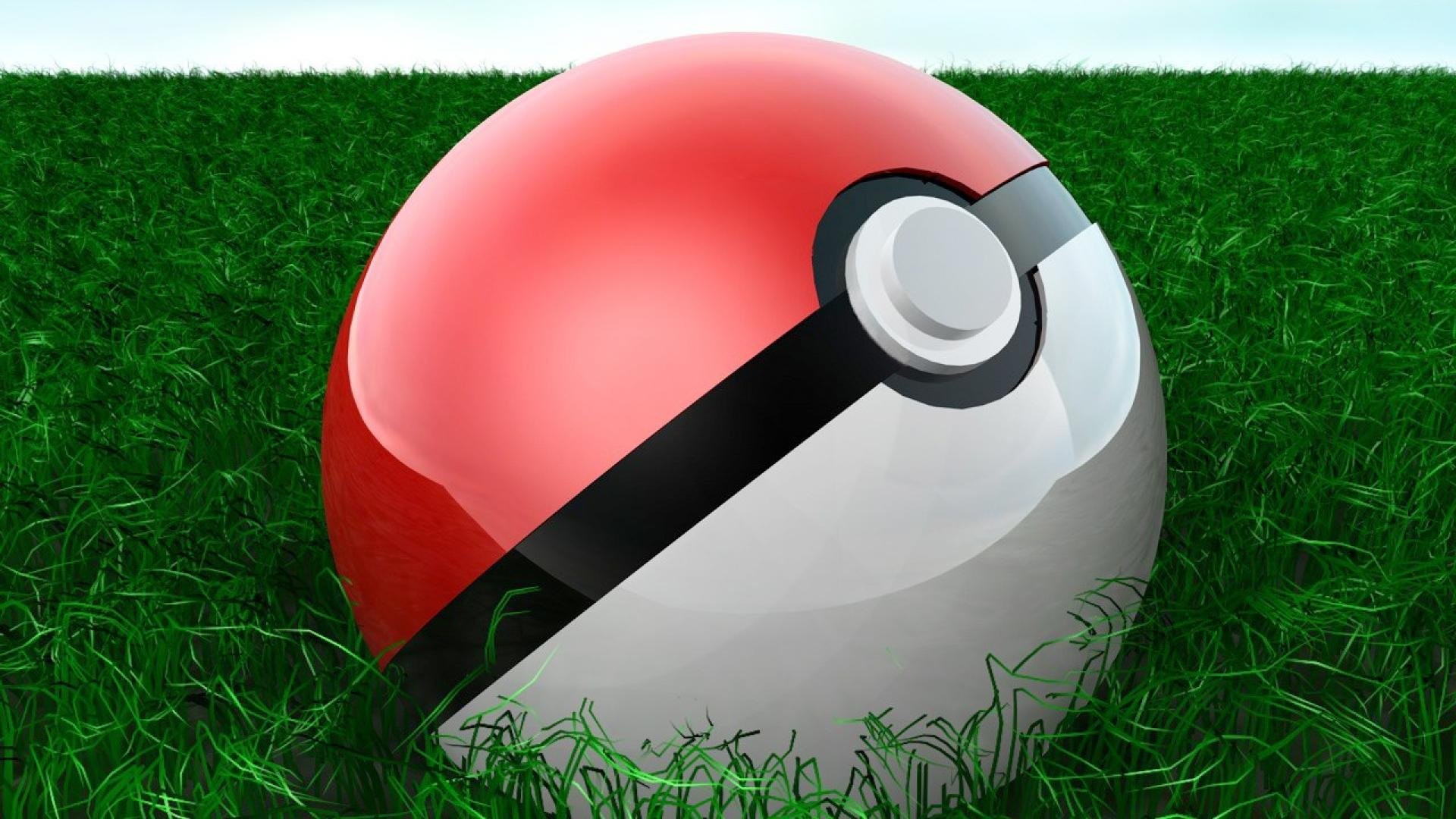 Poké Ball, Pokémon, Erba, 3D, 16:9 Full HD, sfondo widescreen