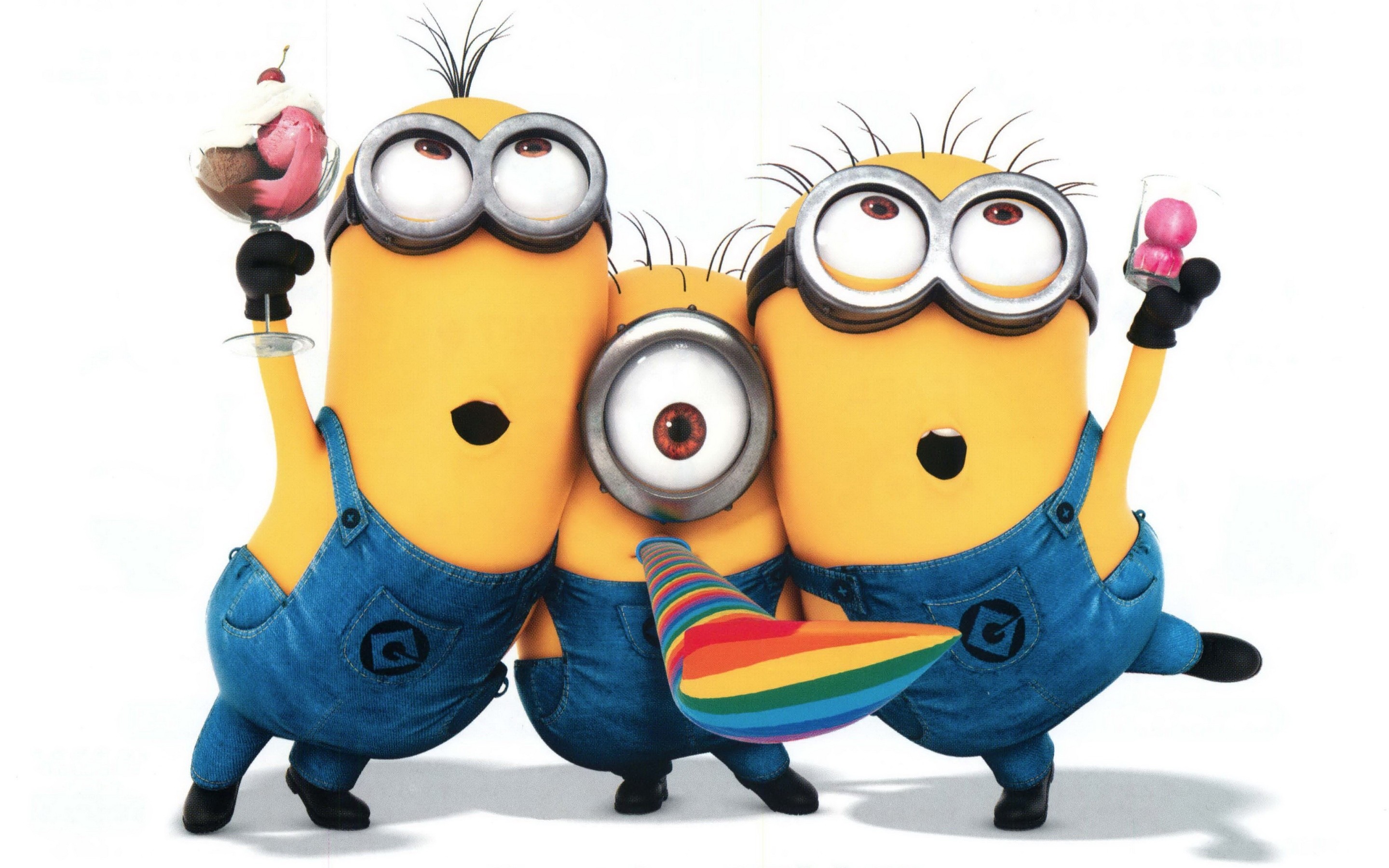 Minions, Cattivissimo me, Gelato, Sfondo bianco, 2K, wallpaper per portatile