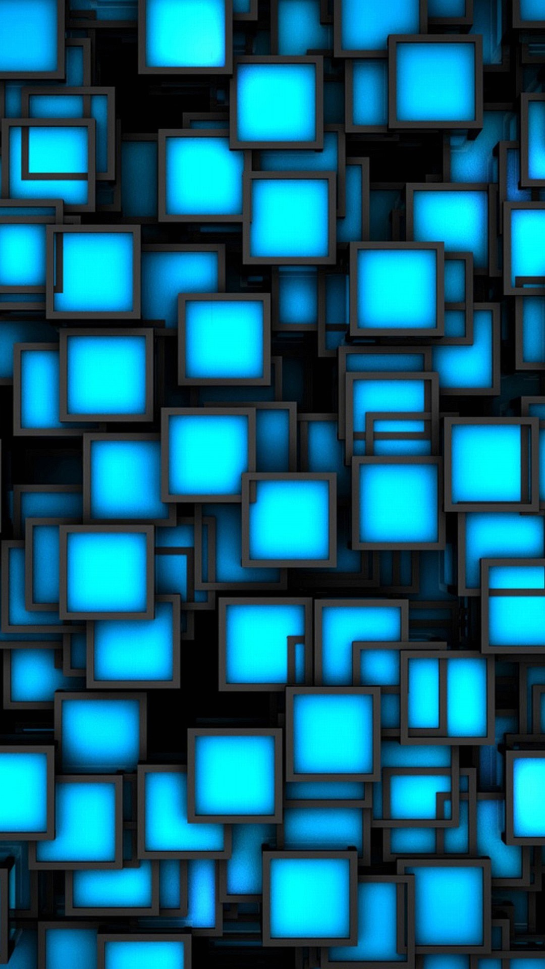 Cubi 3D, Azzurro neon, Sfondo nero, schermata Home iPhone 6 Plus