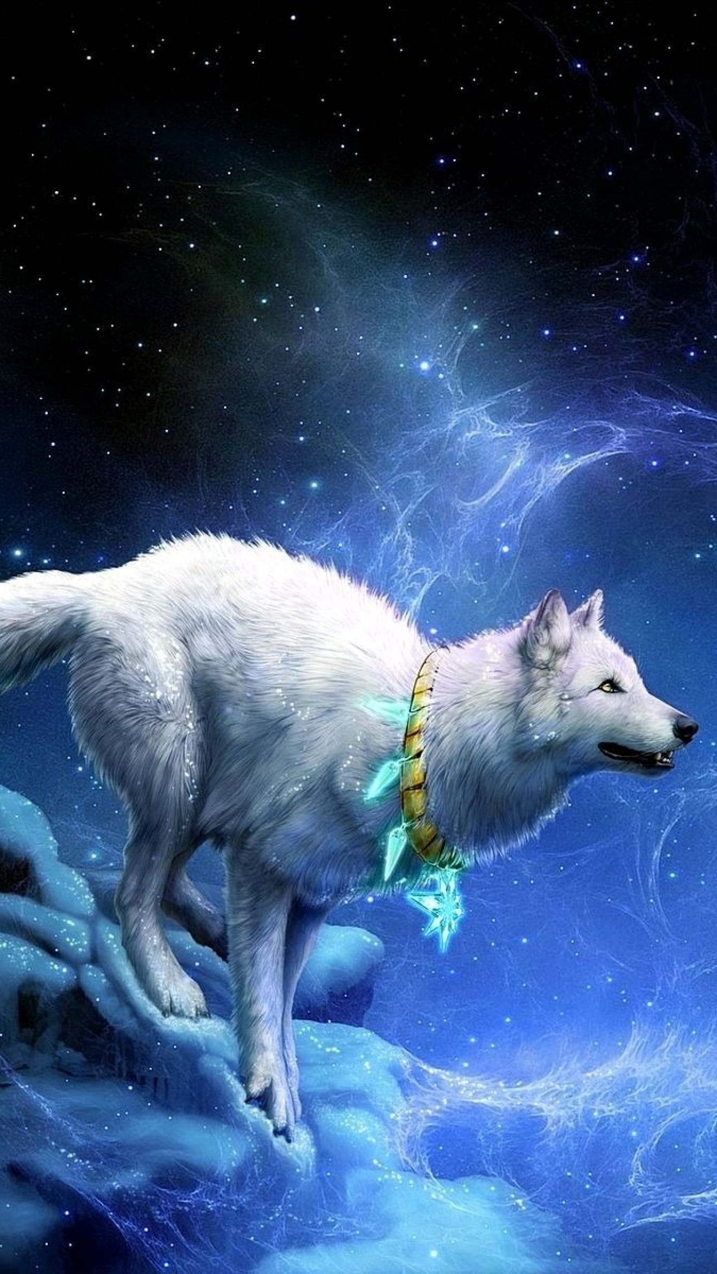 Lupo bianco, Fantasy, Nuvole, Blu, wallpaper per iPhone e Android