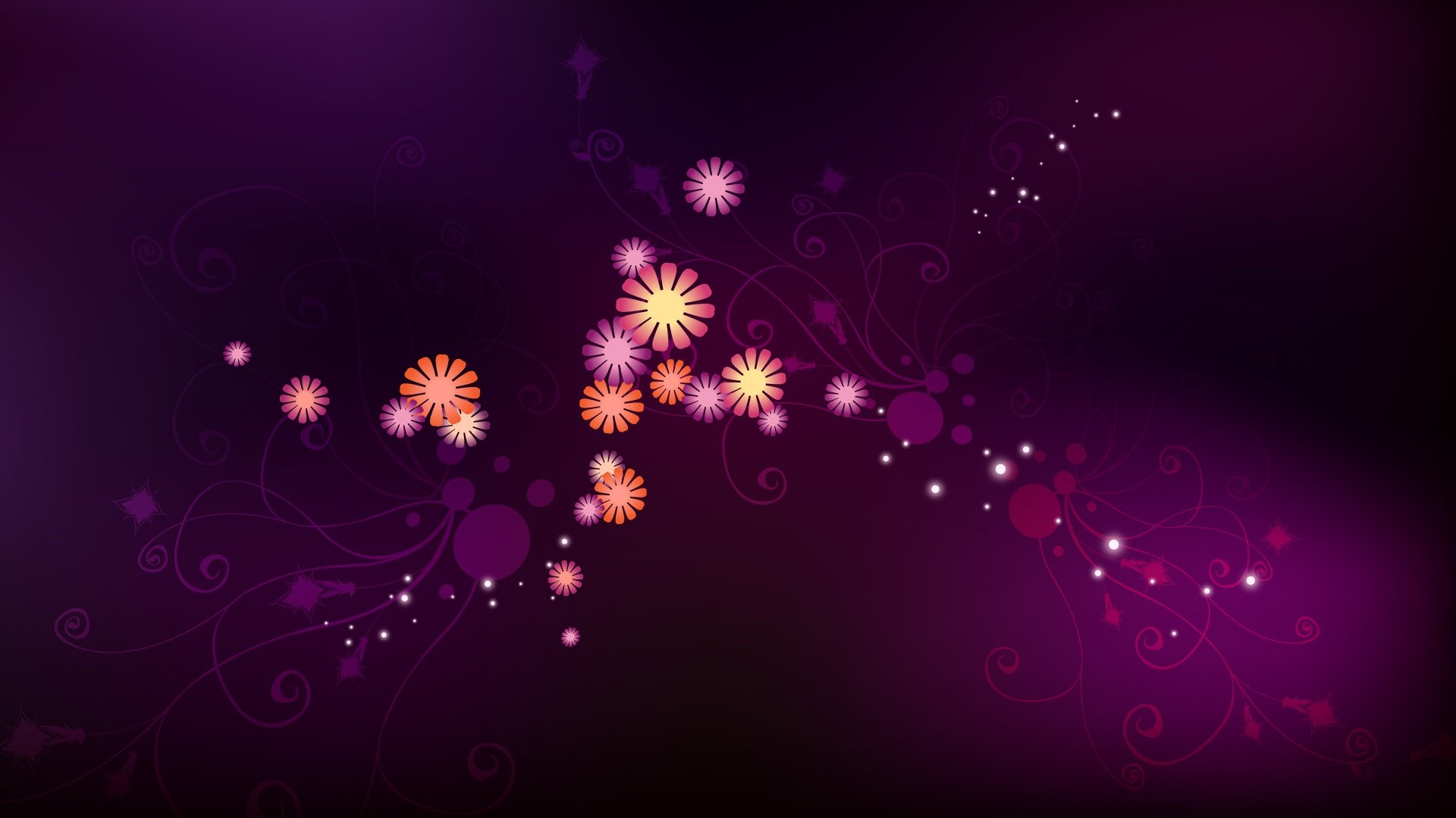 Fiori stilizzati, Viola, Vettoriale, Astratto, Full HD, sfondo per portatile