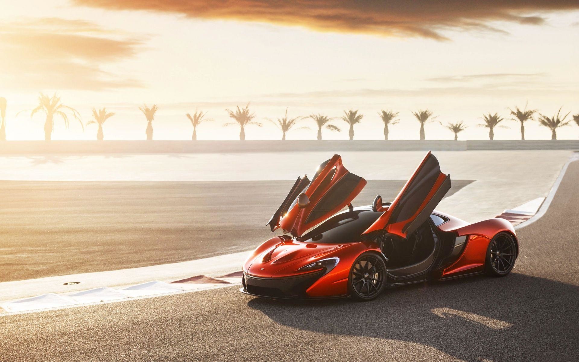 McLaren P1, Portiere ad ala, Arancione, Palme, 16:10 Full HD, wallpaper widescreen