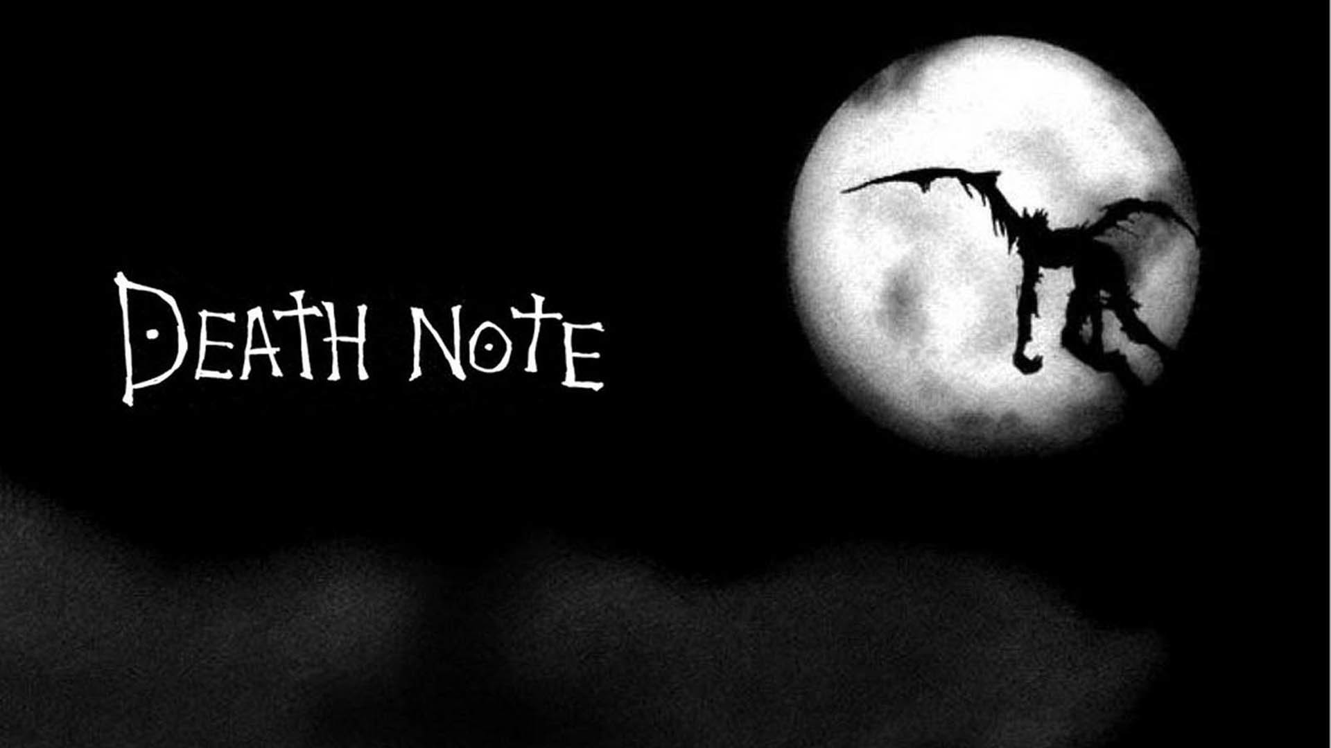 Death Note, Ryuk, Luna piena, Silhouette, Sfondo nero, 16:9 Full HD, wallpaper widescreen