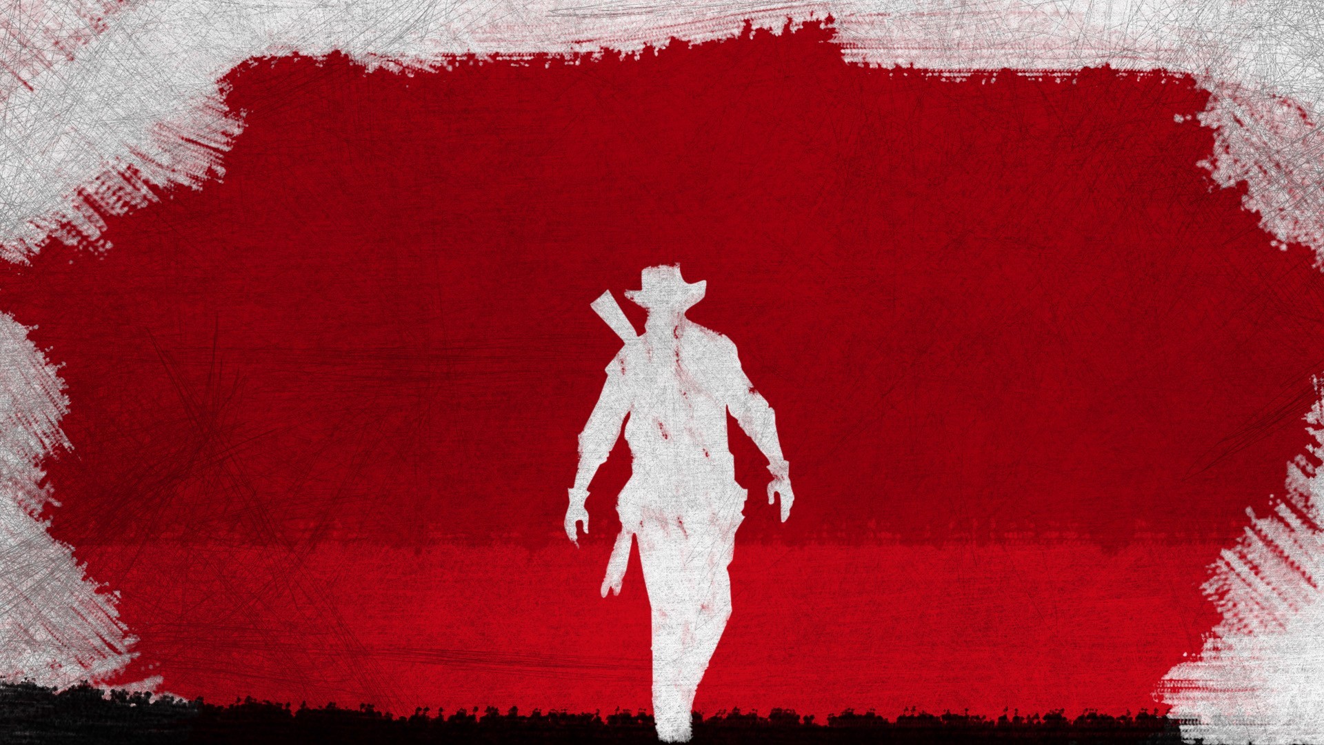 Django Unchained, Silhouette, Cowboy, Sfondo rosso, 16:9 Full HD, wallpaper widescreen