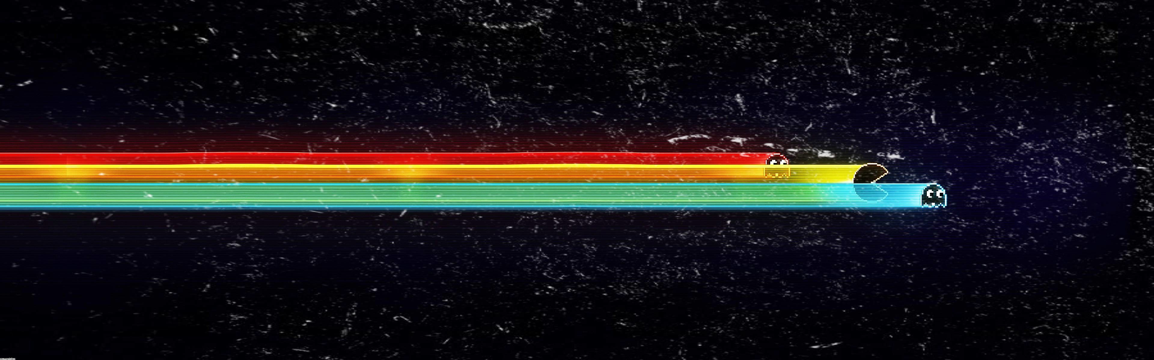 Pac-Man, Scia arcobaleno, Spazio, Fantasmi, Sfondo scuro, Full HD, wallpaper desktop
