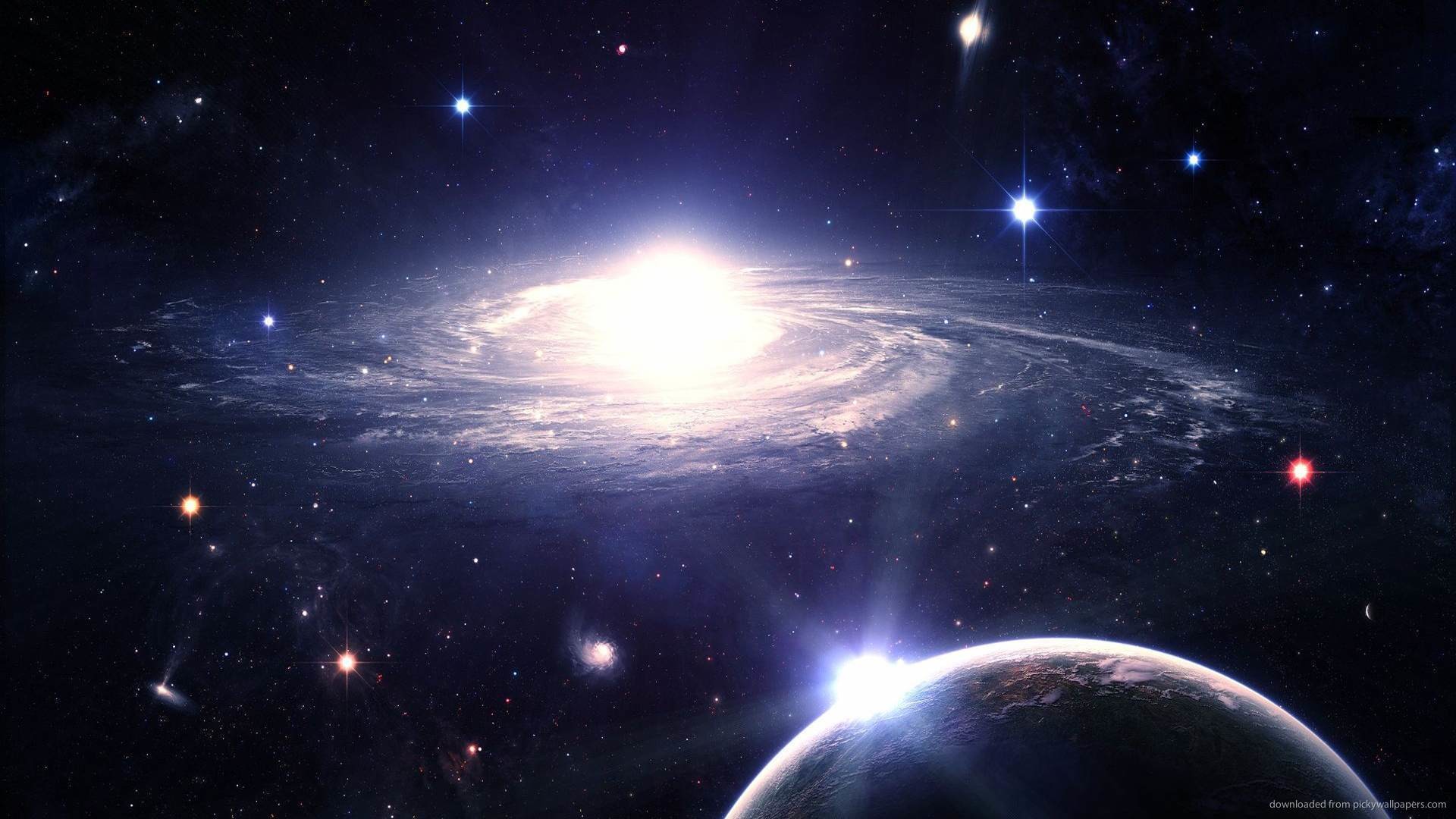 Galassia a spirale, Pianeta, Stelle, Spazio, Full HD 1080p, sfondo desktop