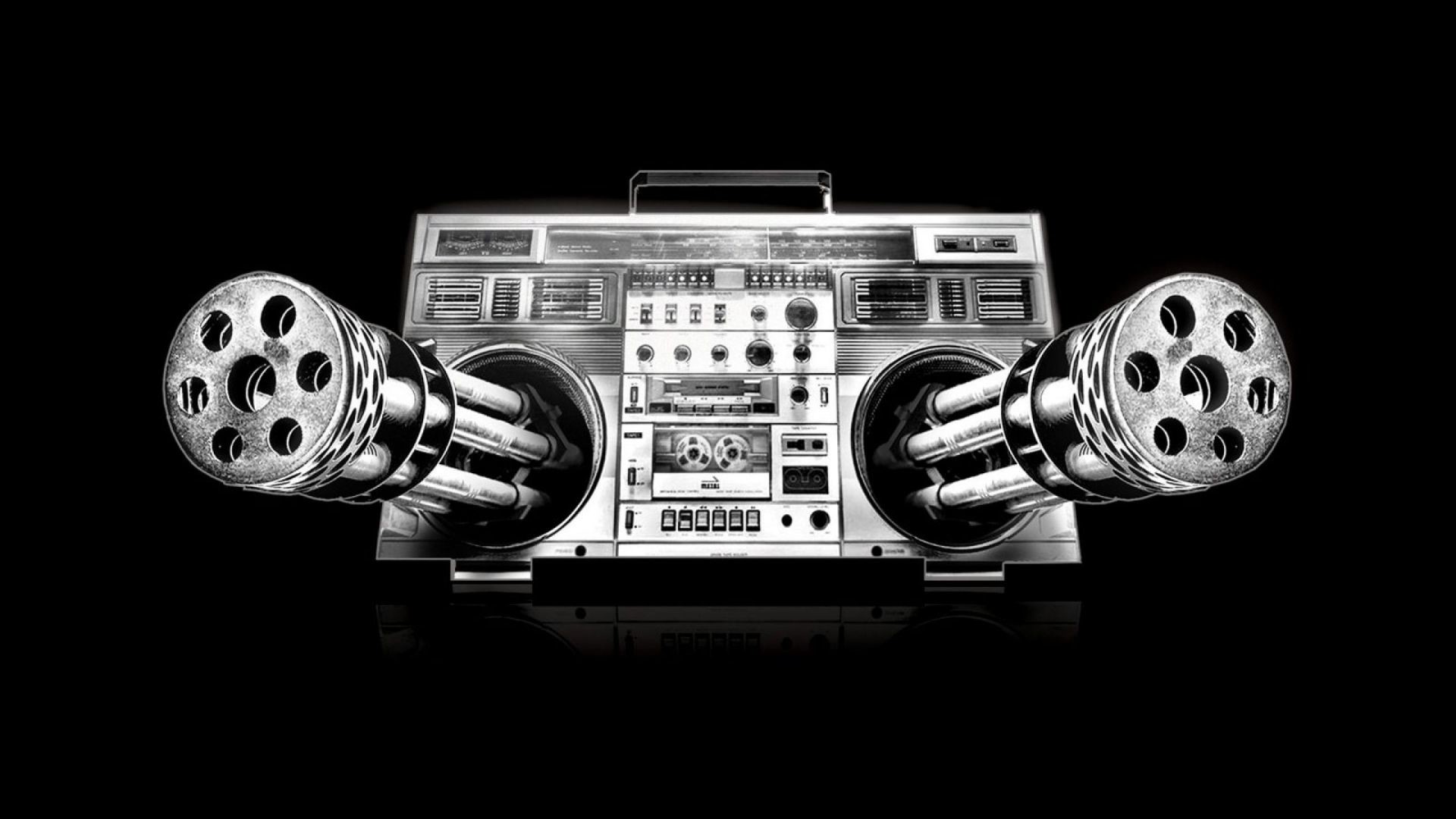 Boombox, Altoparlanti, Bianco e nero, Full HD, sfondo Windows 11