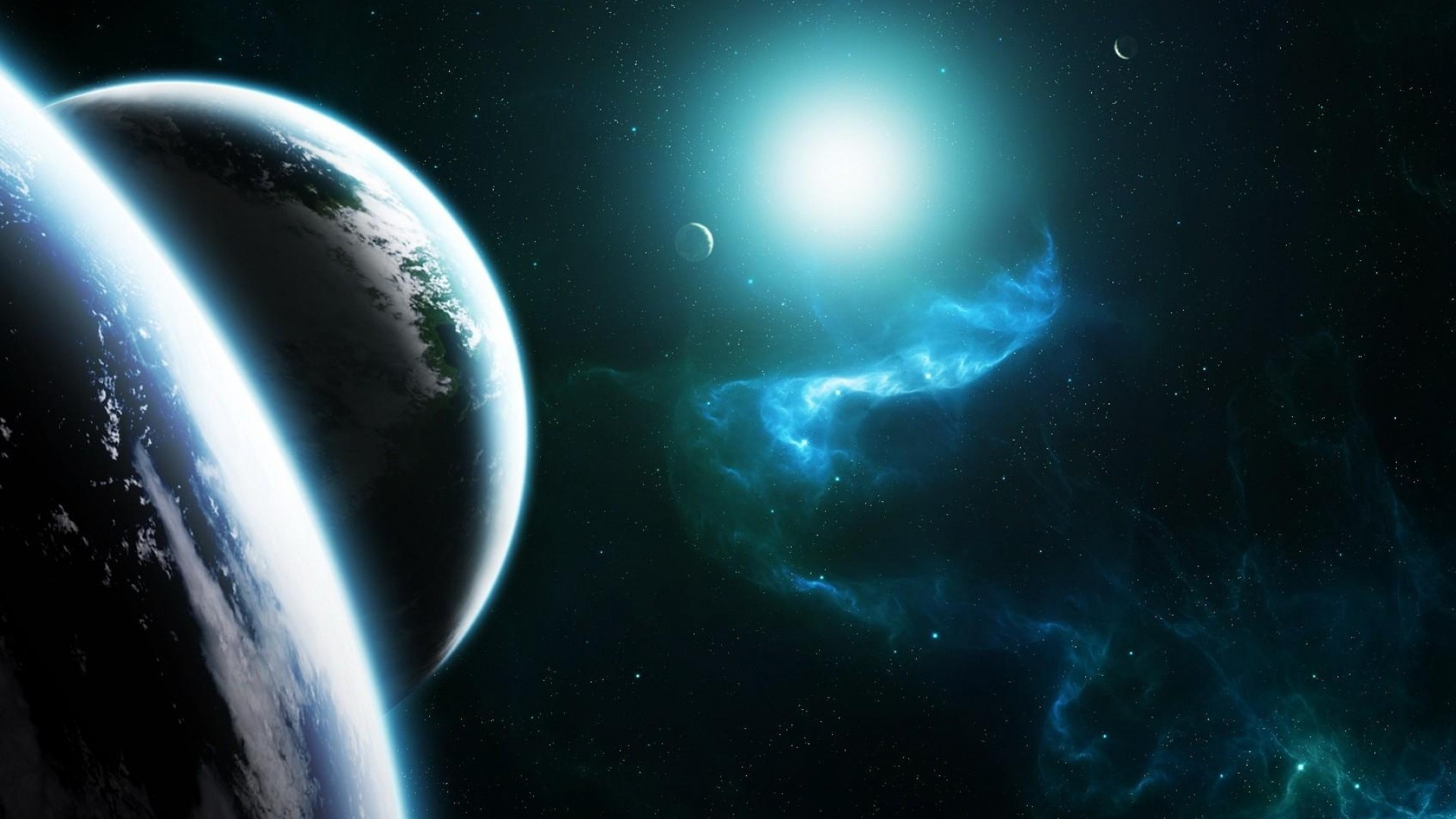 Pianeta, Stella luminosa, Nebulosa, Spazio, Arte digitale, Full HD, sfondo per PC