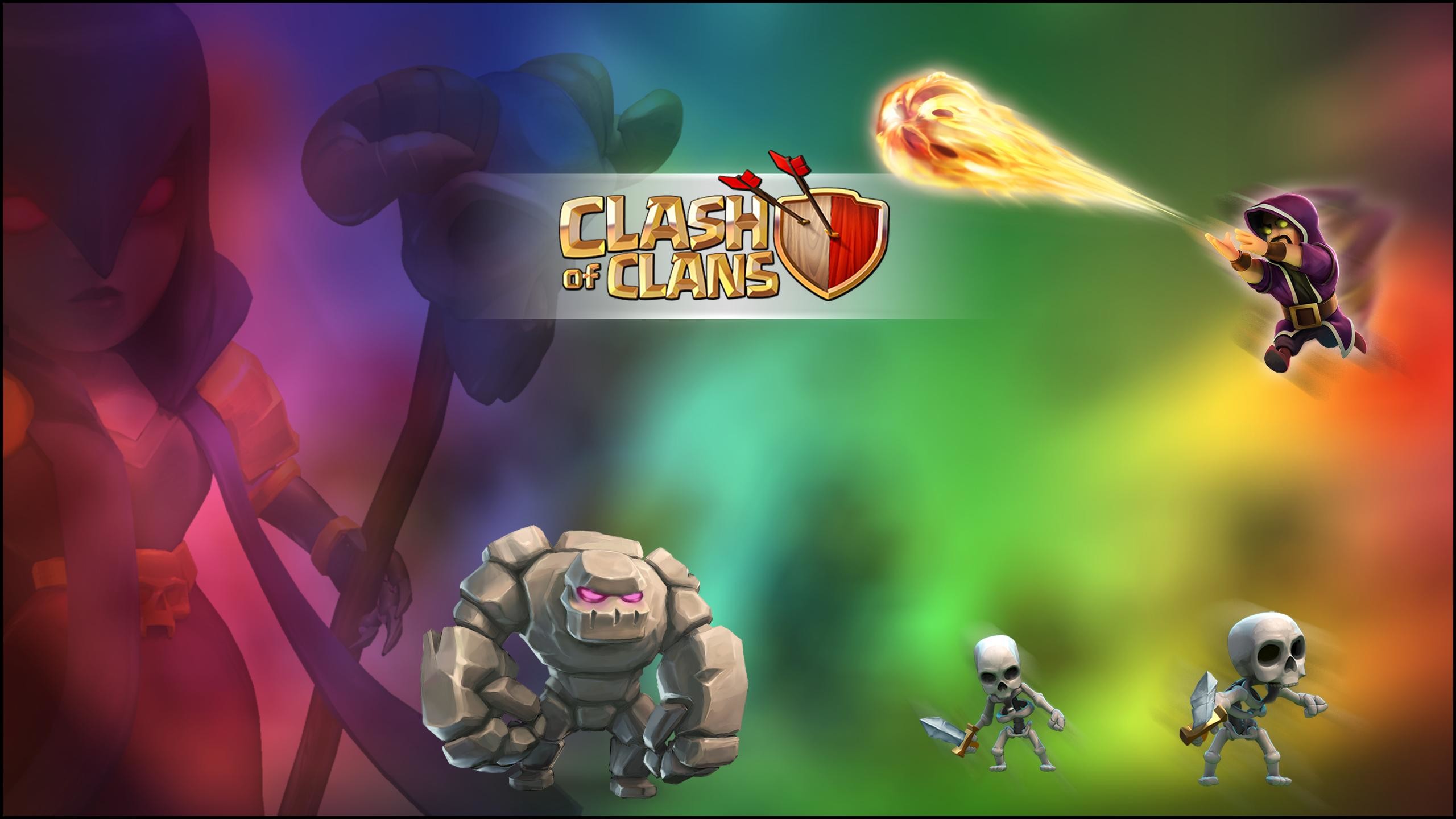 Golem, Scheletri, Clash of Clans, Logo, Arcobaleno, 2K, wallpaper desktop