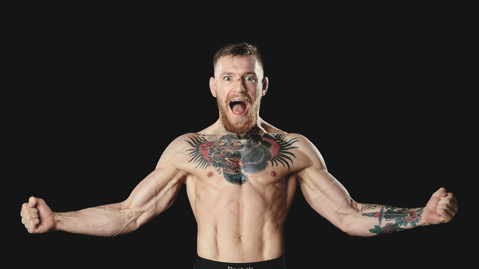 Conor McGregor, Tatuaggi, Urlo, Sfondo nero, Full HD, wallpaper per computer