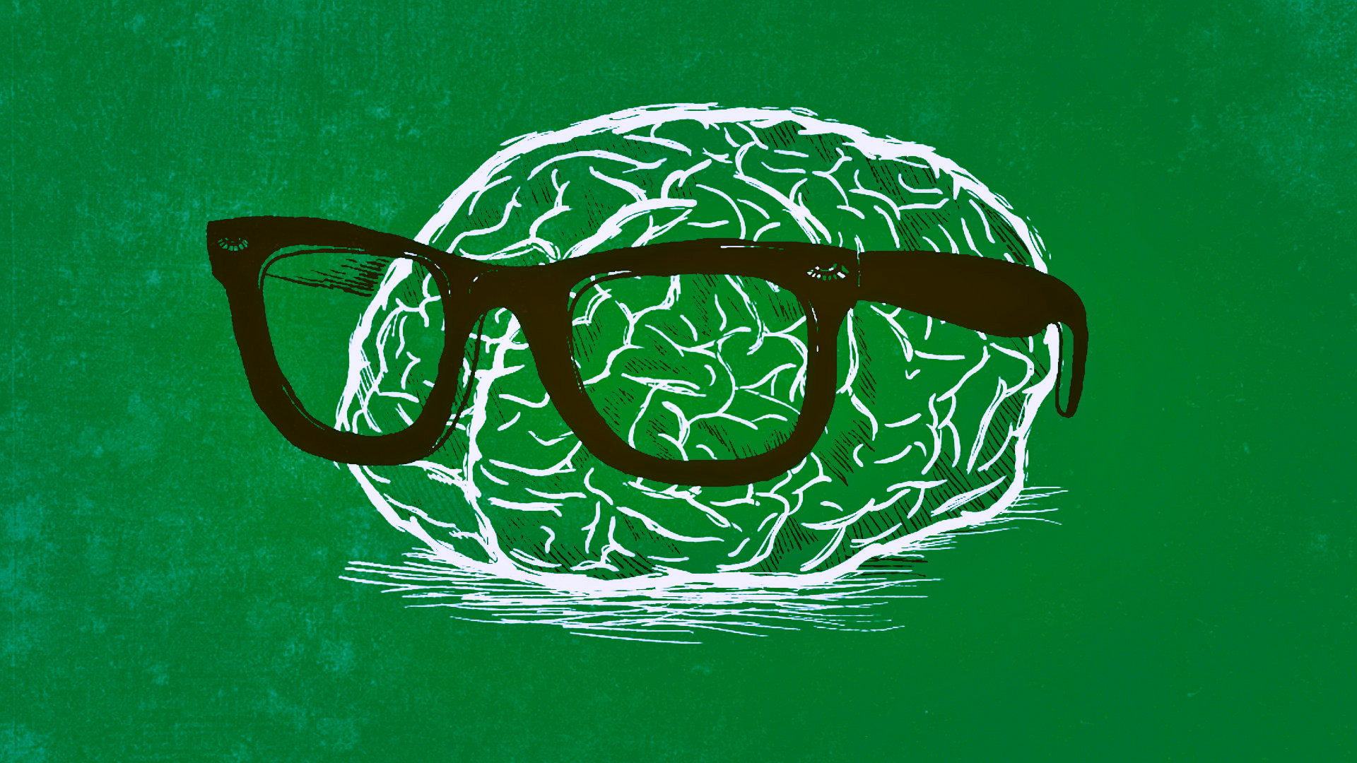 Cervello, Occhiali, Nerd, Illustrazione, Sfondo verde, Full HD, wallpaper desktop