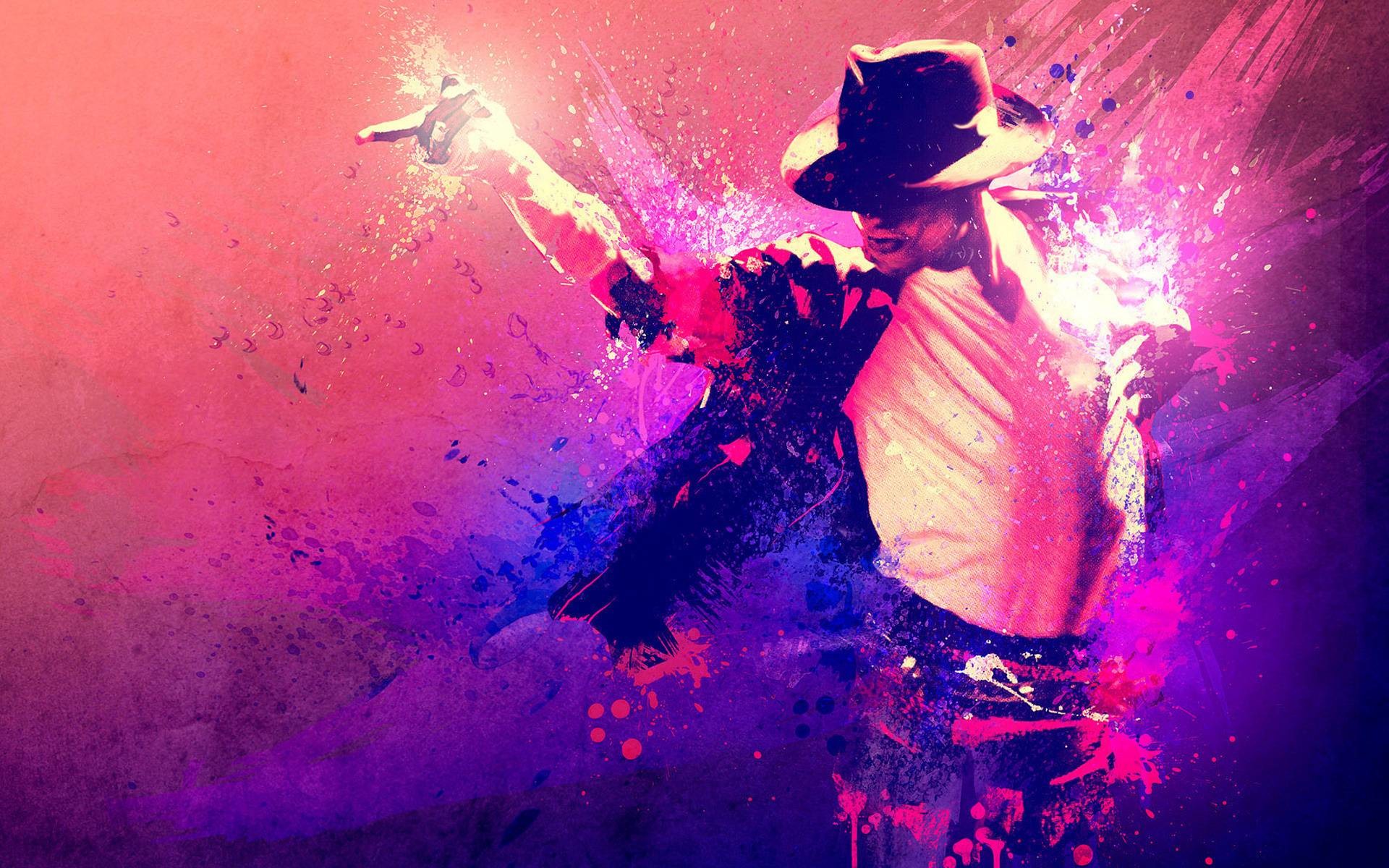 Michael Jackson, Ballo, Cappello fedora, Schizzi di colore, Rosa e viola, sfondo 16:10 Full HD