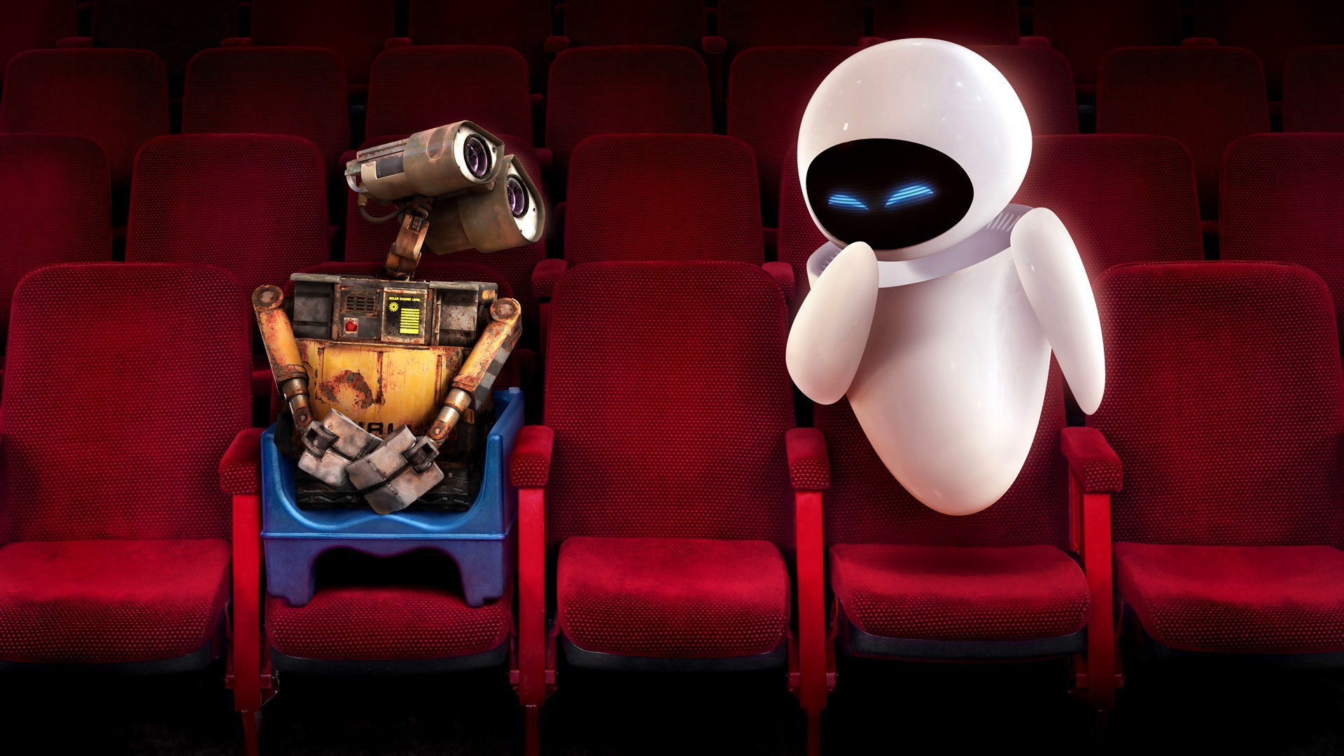 WALL-E, EVE, Pixar, Poltrone del cinema, 1920x1080, wallpaper desktop