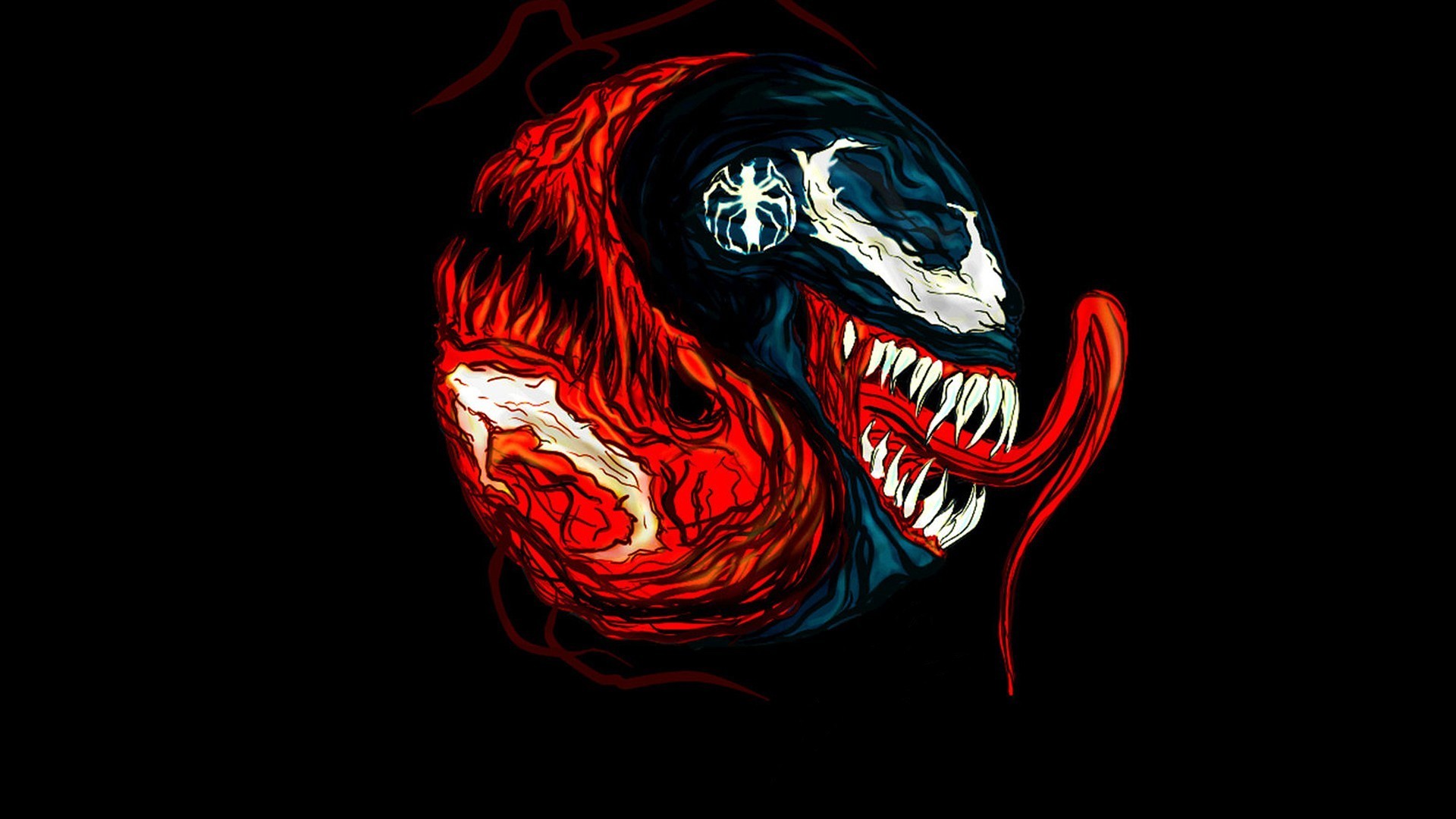 Venom, Carnage, Yin e yang, Simbionti, Sfondo nero, Full HD, wallpaper desktop