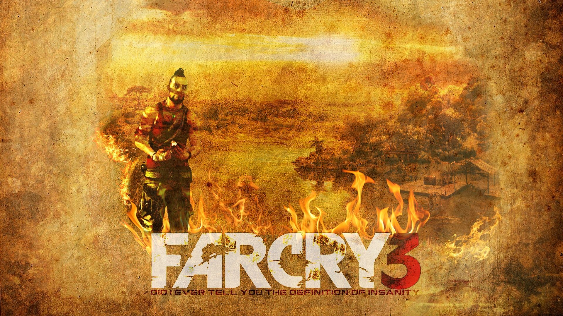 Vaas Montenegro, Far Cry 3, Logo, Fiamme, Pergamena, 1920x1080, sfondo per PC
