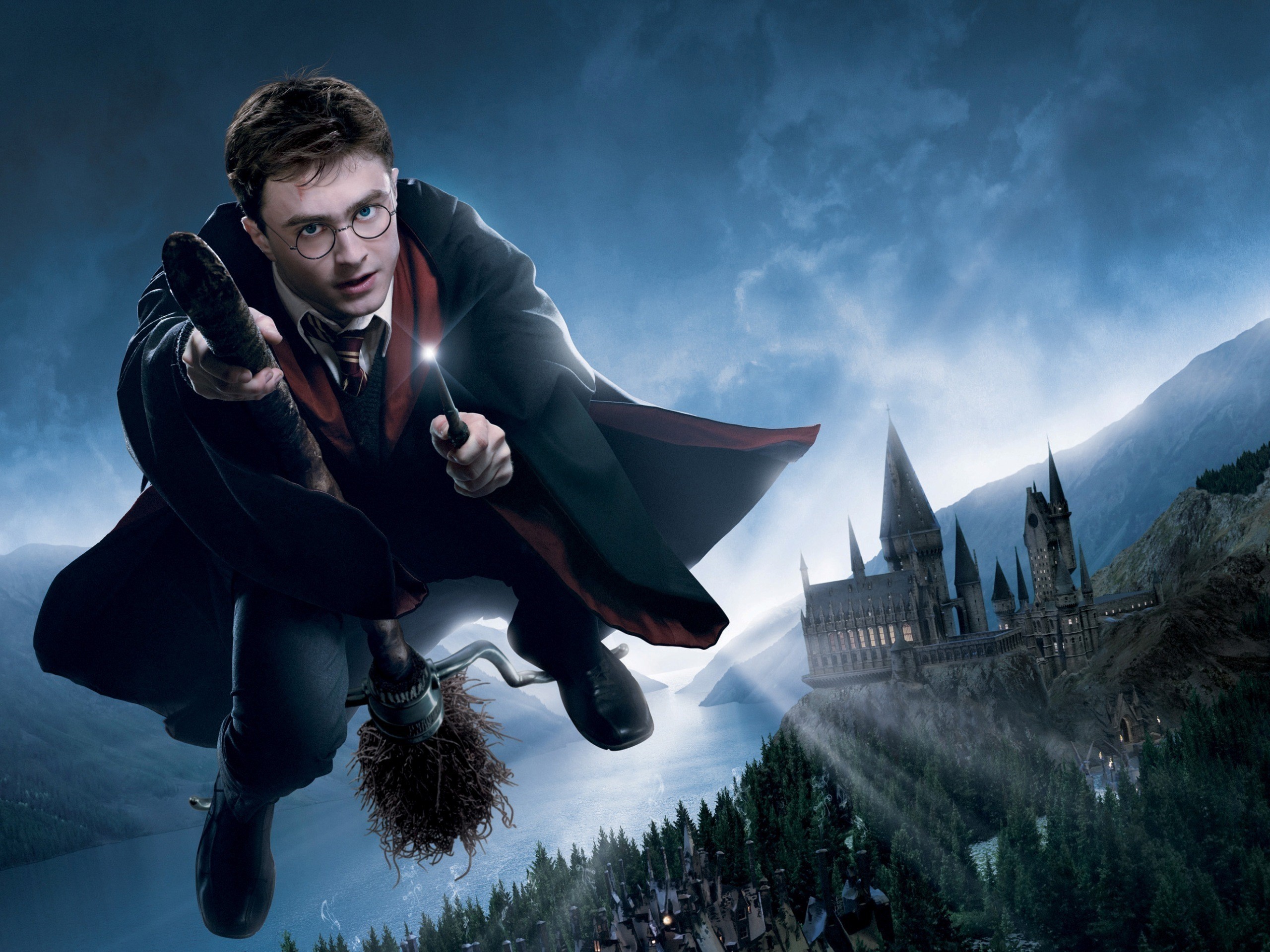 Harry Potter, Daniel Radcliffe, Scopa volante, Hogwarts, sfondo per iPad e tablet