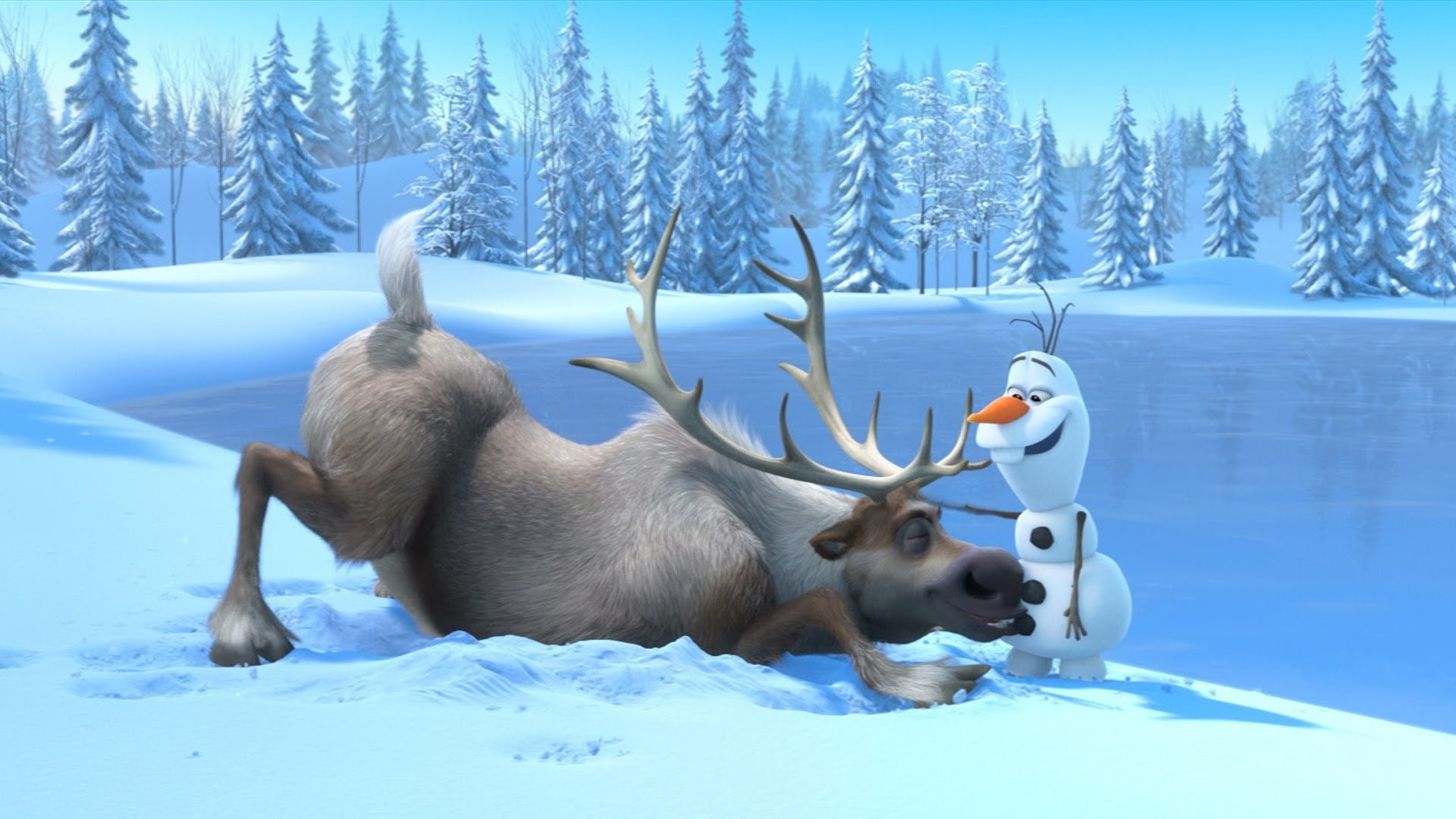 Sven, Olaf, Neve, Foresta di abeti, 1920x1080, immagine di sfondo