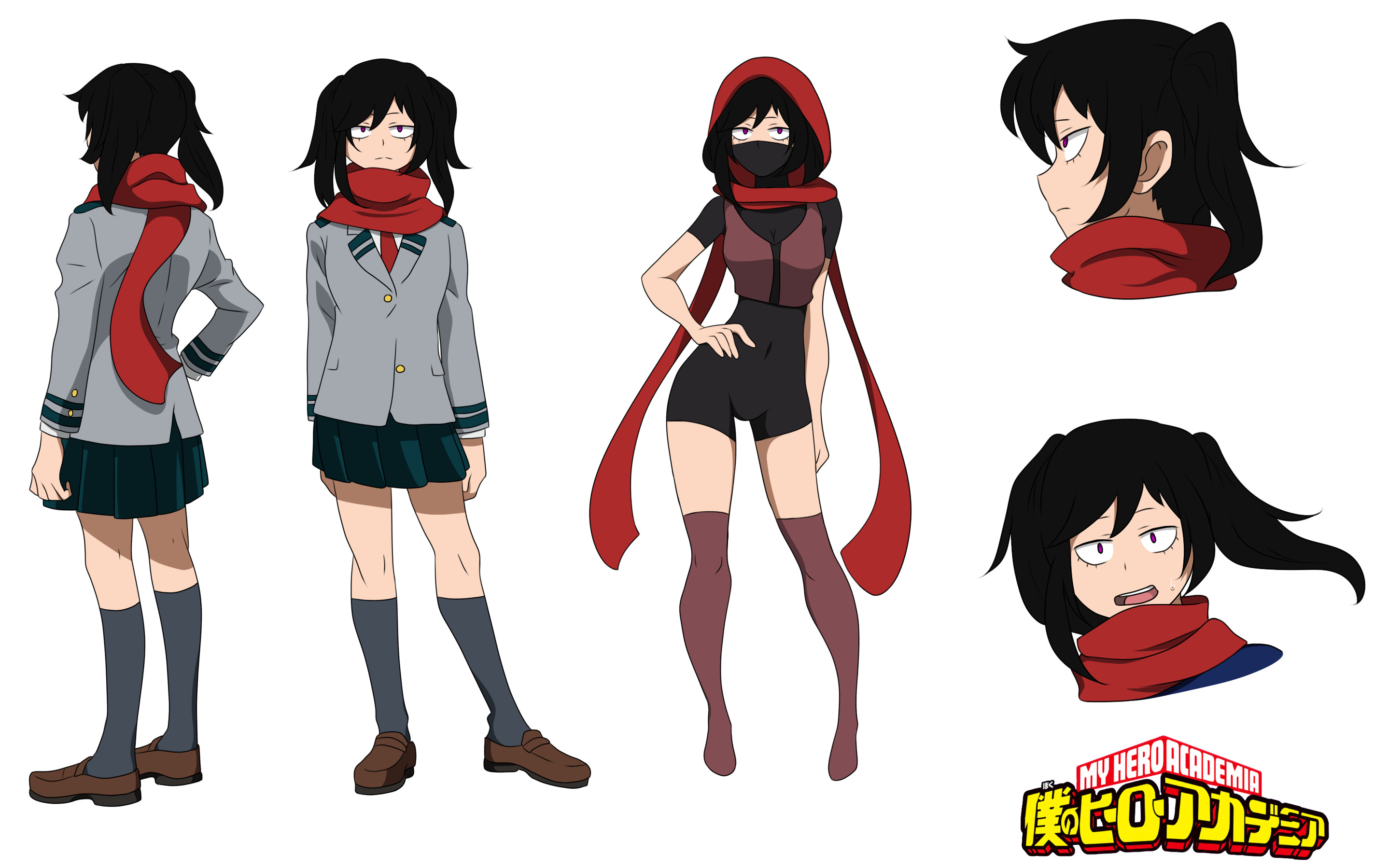 My Hero Academia, Personaggio originale, Sciarpa rossa, Model sheet, Sfondo bianco, wallpaper 2K
