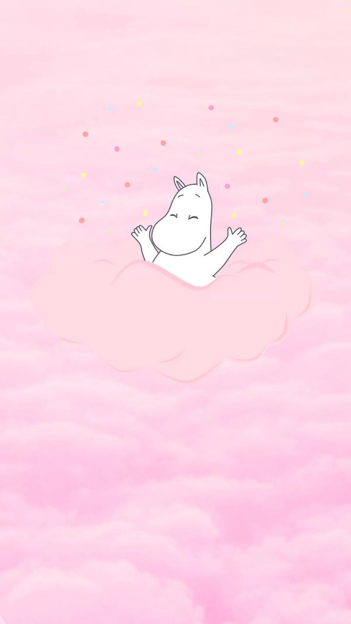 Mumin, Nuvole, Rosa, Minimalista, sfondo per iPhone e Android