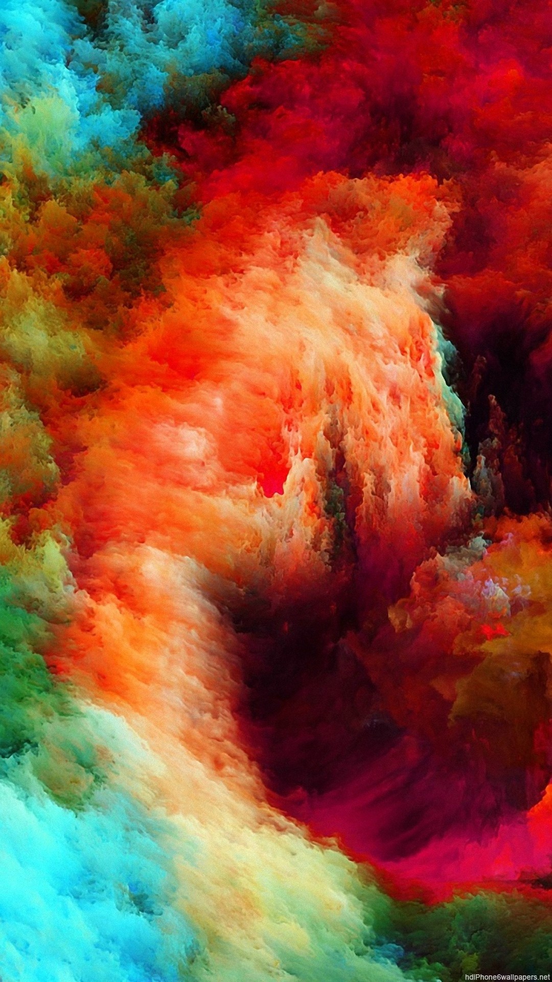 Nuvole colorate, Arte astratta, Rosso, Turchese, Full HD, schermata di blocco iPhone 6