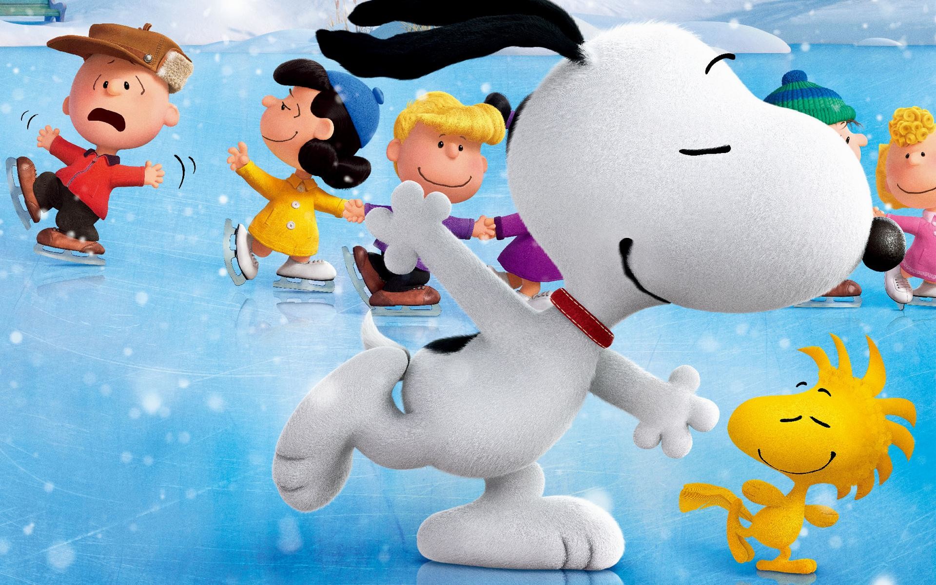 Snoopy, Woodstock, Charlie Brown, Pattinaggio sul ghiaccio, Inverno, sfondo MacBook Air