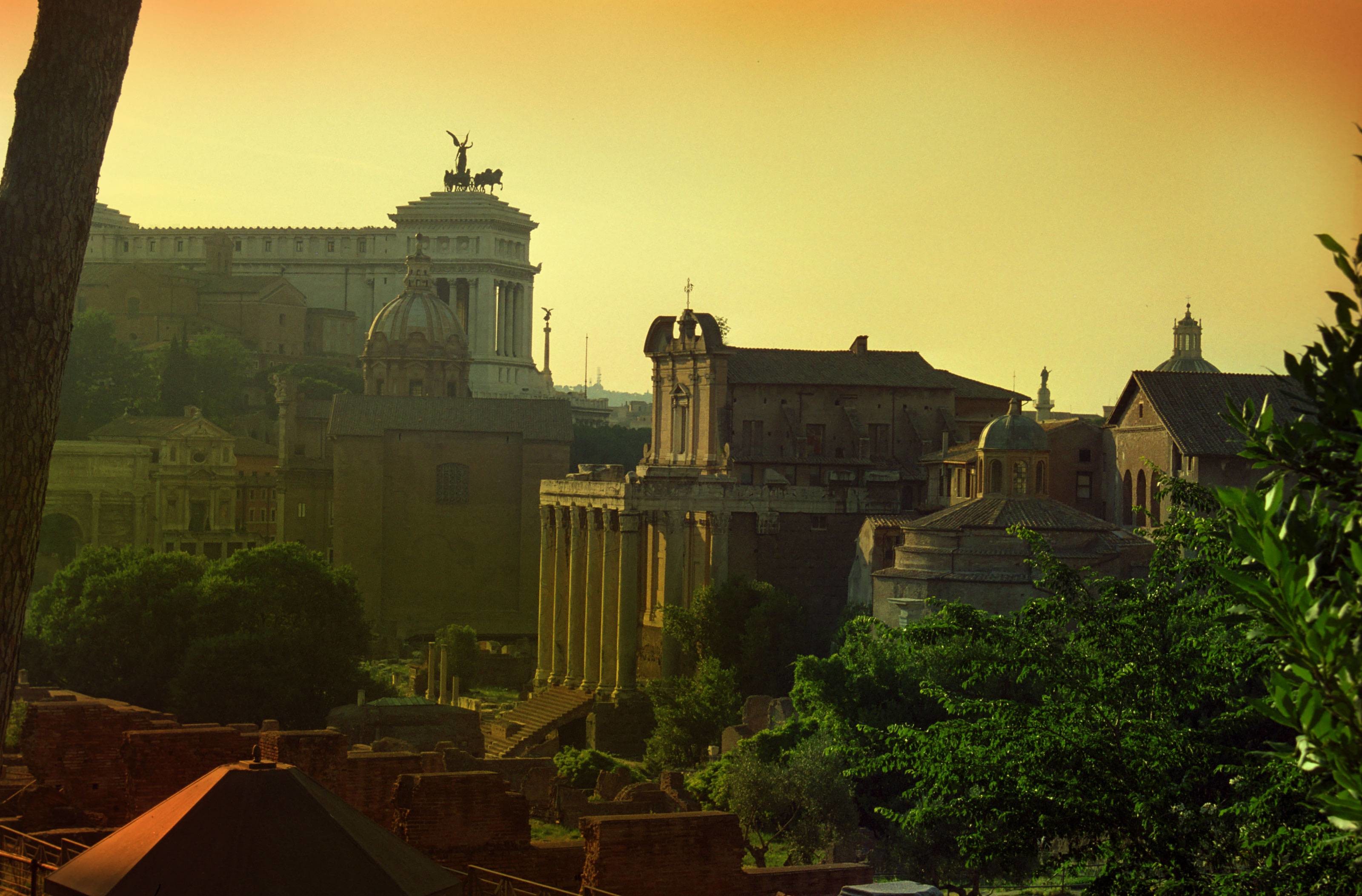 Foro Romano, Vittoriano, Roma, Tramonto, 2K, sfondo desktop