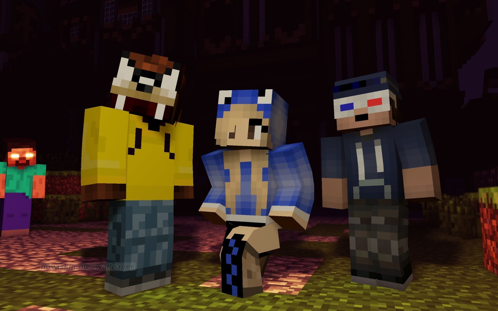 Minecraft, Novaskin, Notte, Gruppo, 1920x1200, immagine di sfondo