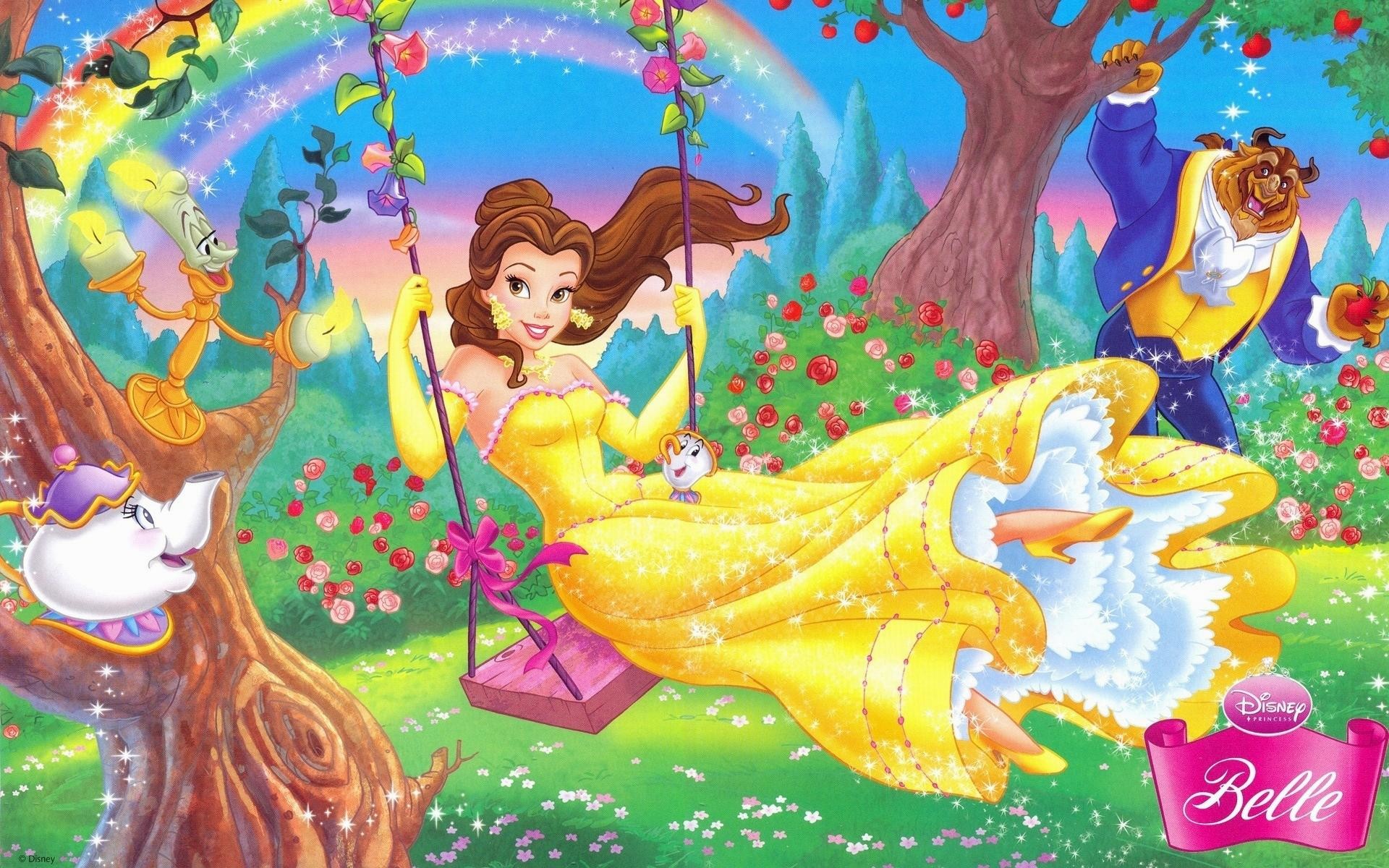 Belle, La bella e la bestia, Disney, Altalena, Mrs. Bric, Full HD, sfondo per PC e portatile