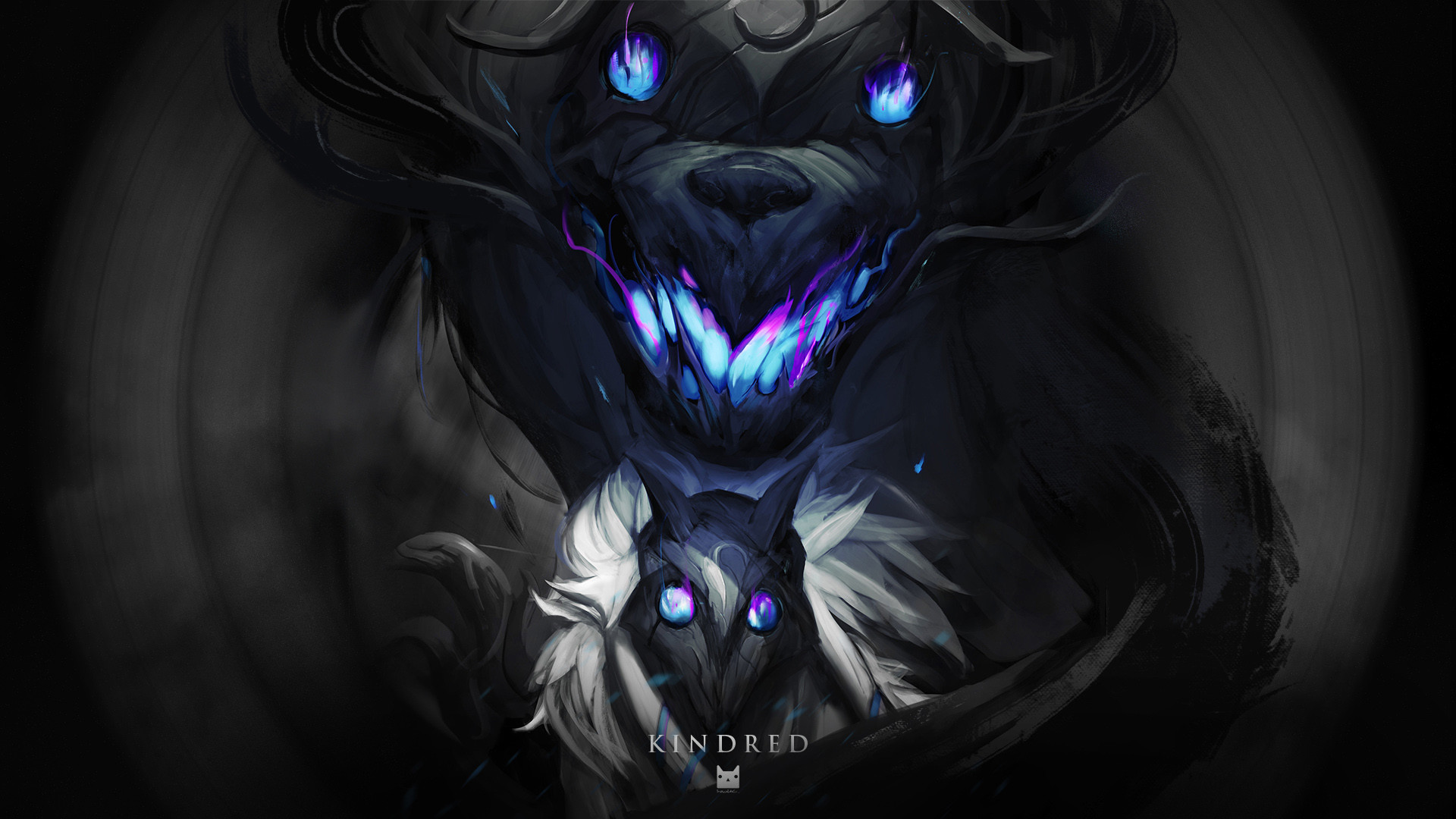 Kindred, League of Legends, Maschere, Sfondo nero, Full HD, wallpaper desktop