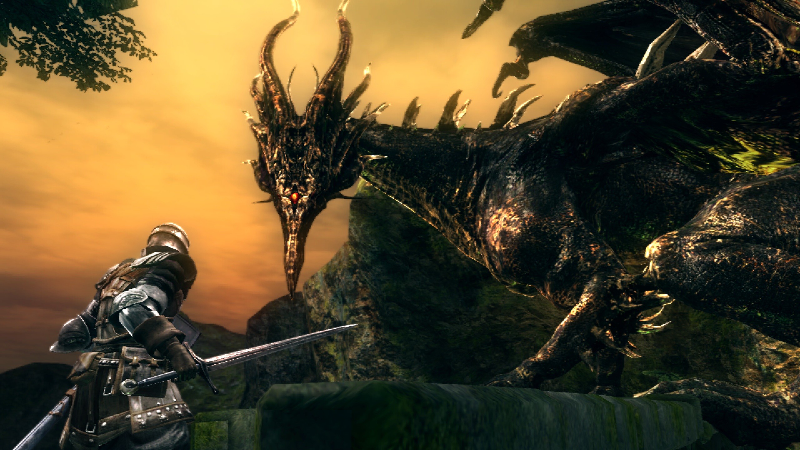 Dark Souls, Drago, Cavaliere, Battaglia, Tramonto, 2K, sfondo per portatile