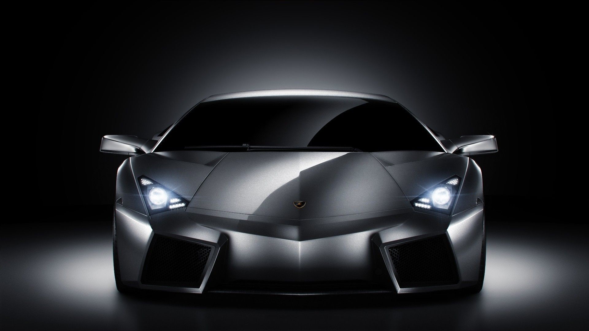 Lamborghini Reventón, Grigio, Sfondo nero, Vista frontale, Full HD, wallpaper per portatile