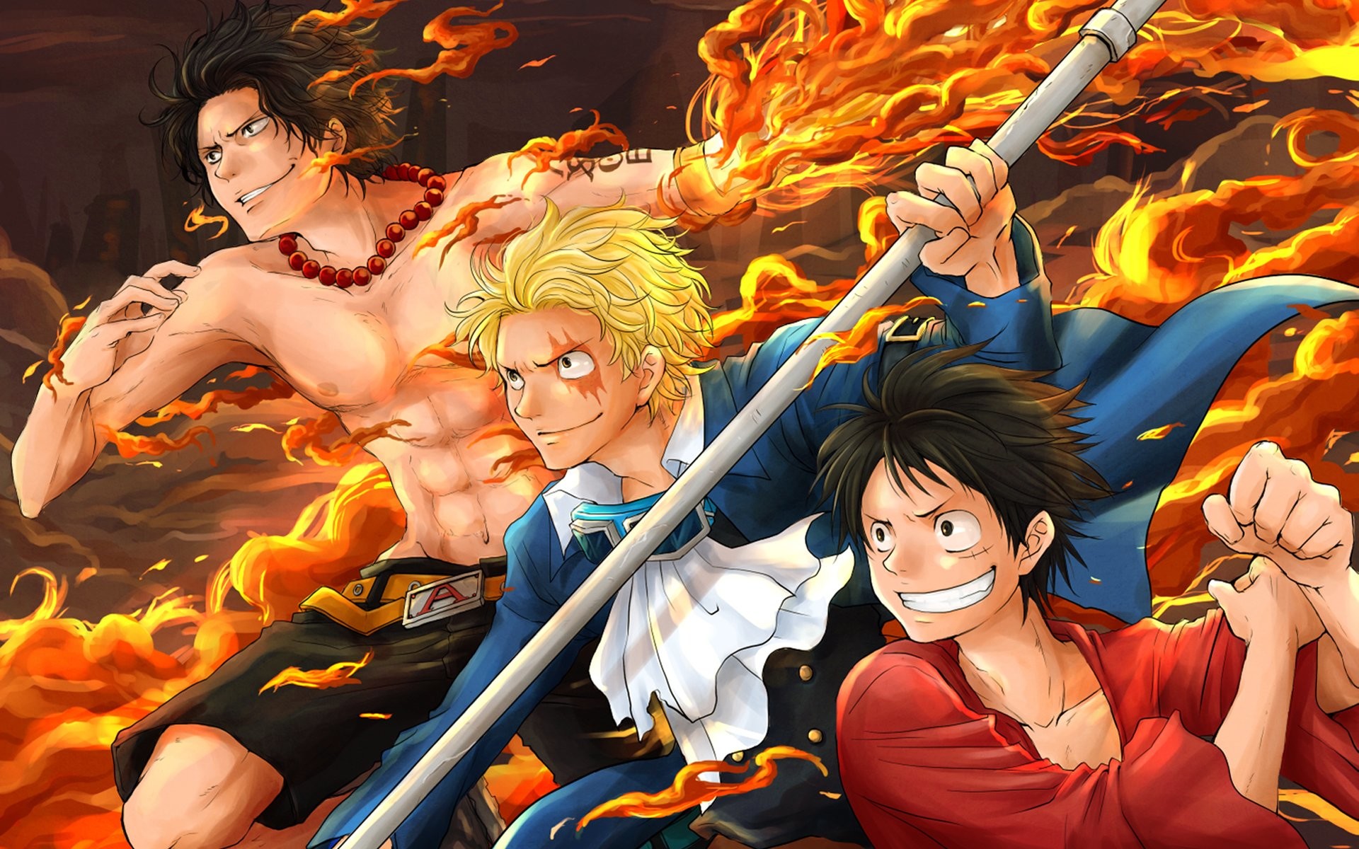 Portgas D. Ace, Sabo, Monkey D. Rufy, Fratelli, One Piece, 1920x1200, sfondo per PC