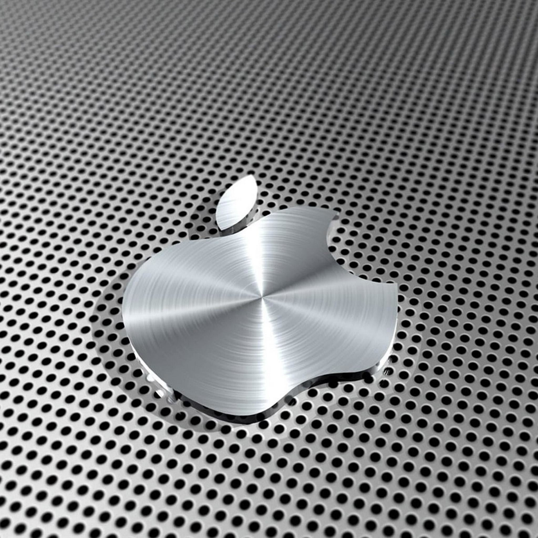 Logo Apple, Metallo, Griglia forata, immagine di sfondo iPhone 16