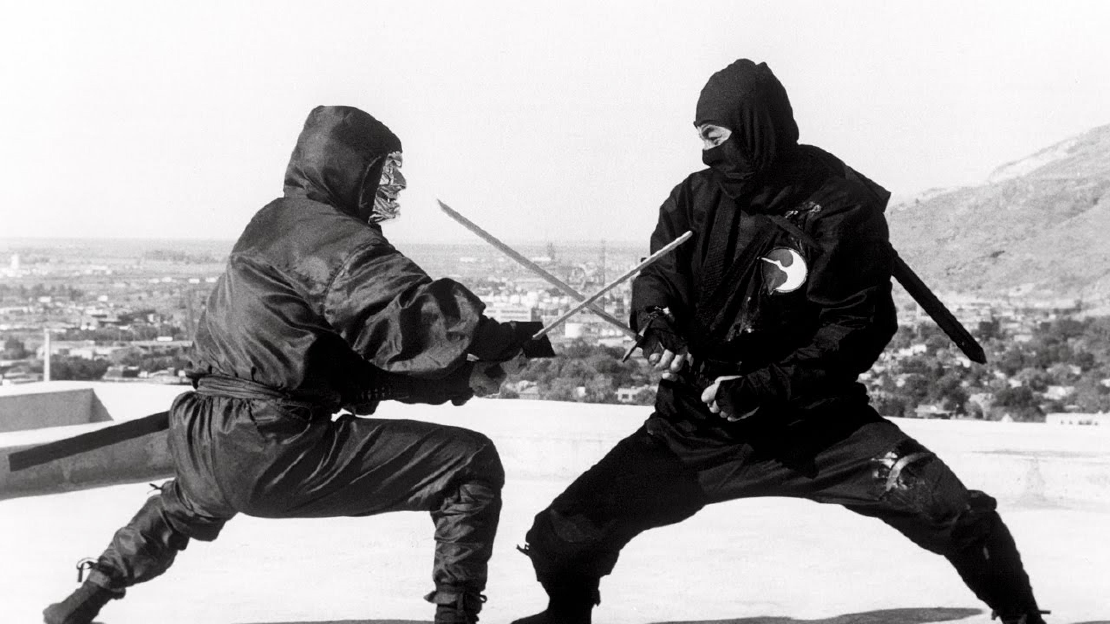 Ninja, Combattimento, Spade, Bianco e nero, 4K 2160p, sfondo desktop