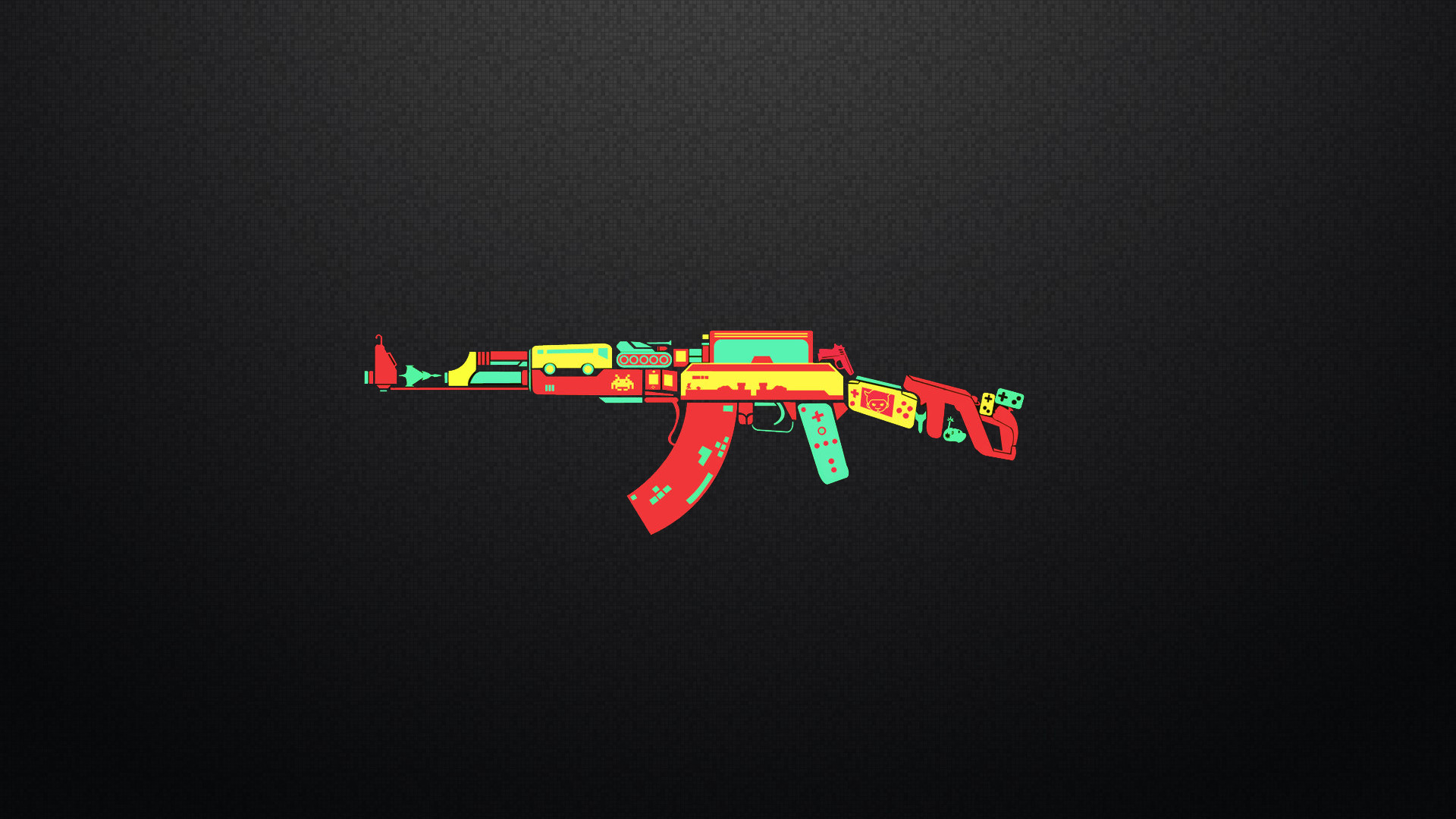 AK-47, Arte colorata, Sfondo grigio scuro, Minimalismo, 16:9 Full HD, wallpaper widescreen