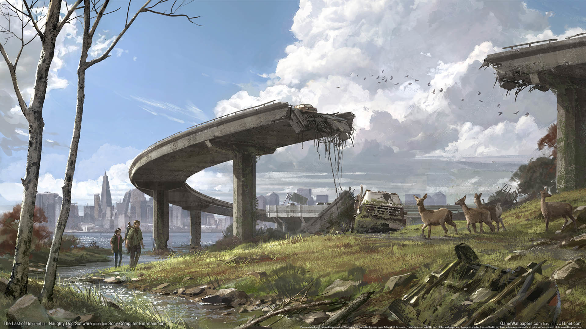 The Last of Us, Joel, Ellie, Cervi, Cavalcavia crollato, Concept art, sfondo desktop Full HD