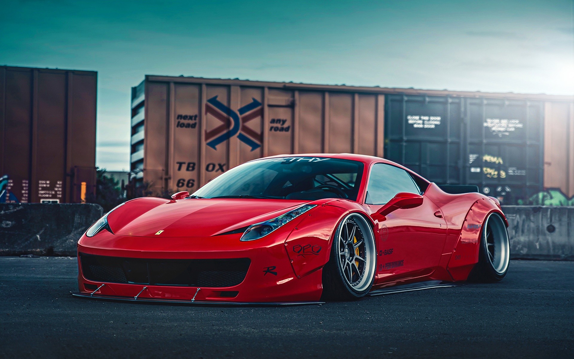 Ferrari 458 Italia, Liberty Walk, Vagoni merci, Full HD, sfondo per PC