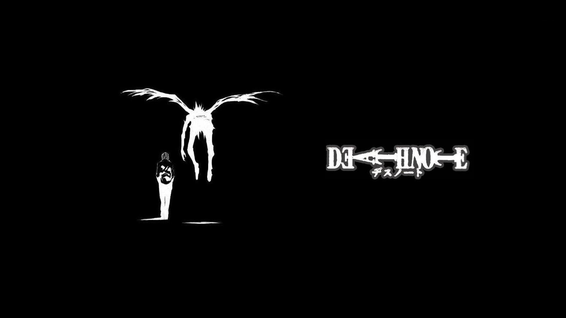 Ryuk, Death Note, Logo, Silhouette, Sfondo nero, Full HD, wallpaper per portatile